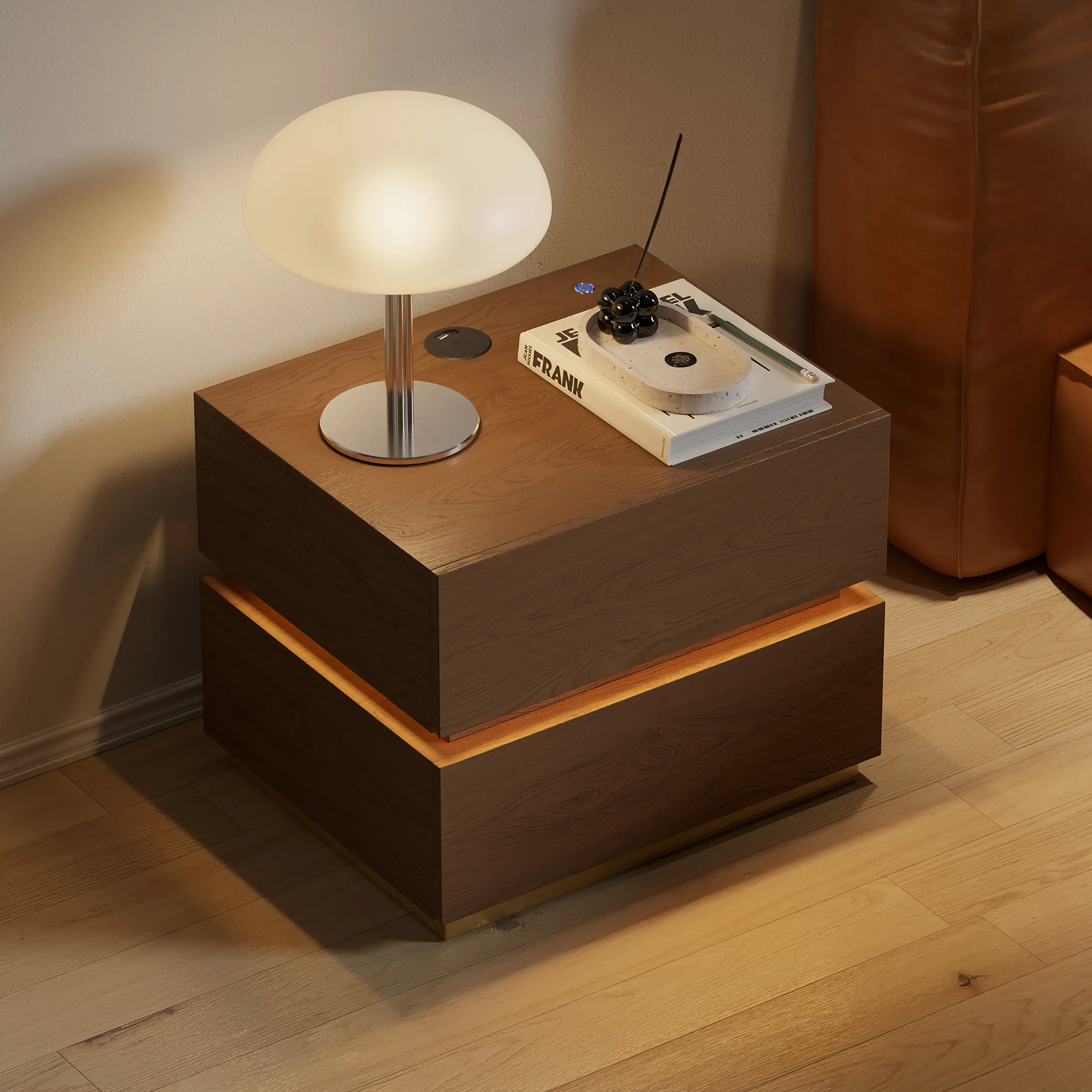 Smart LED Nightstand with Wireless Charging - Walnut image