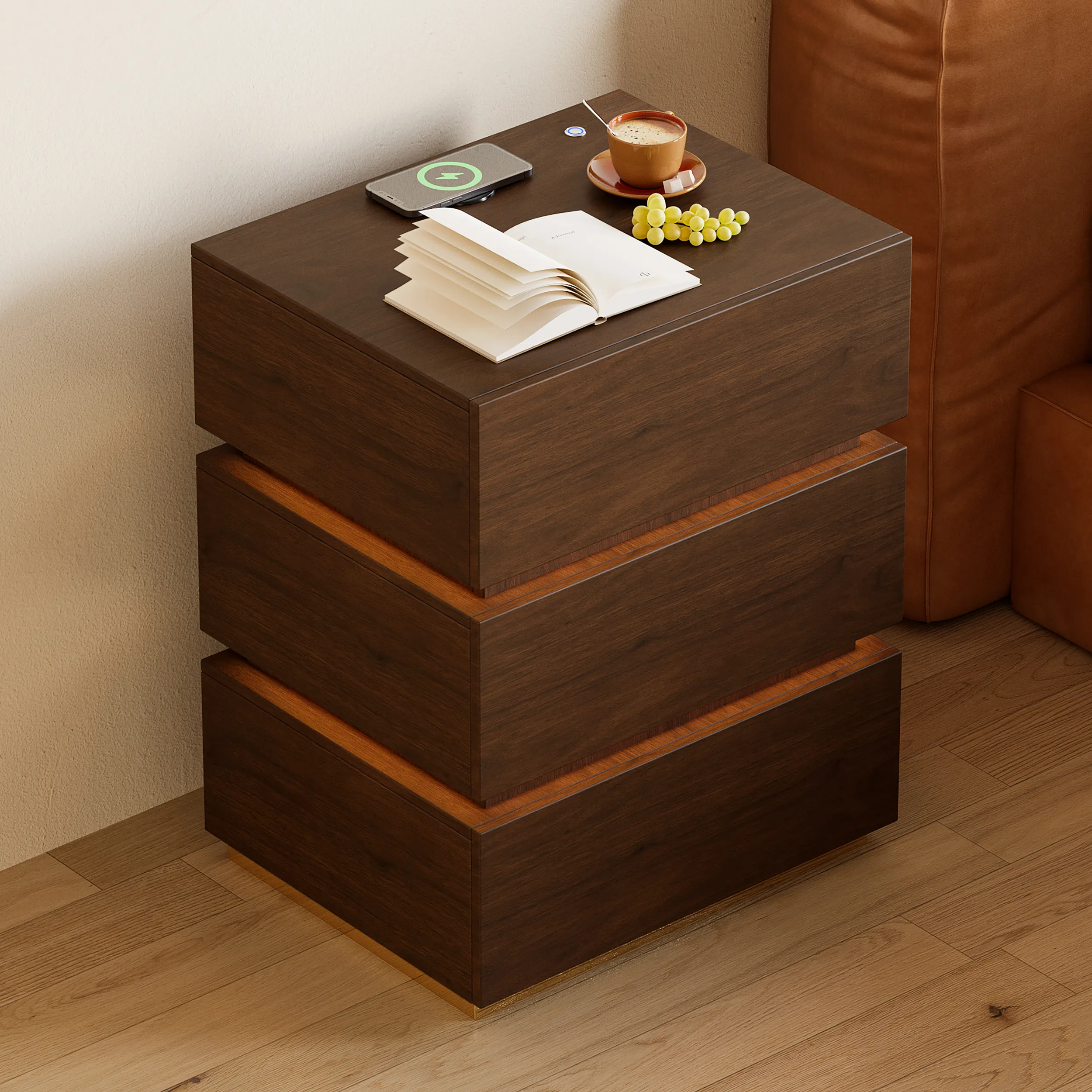 Smart LED Nightstand with Wireless Charging - Walnut