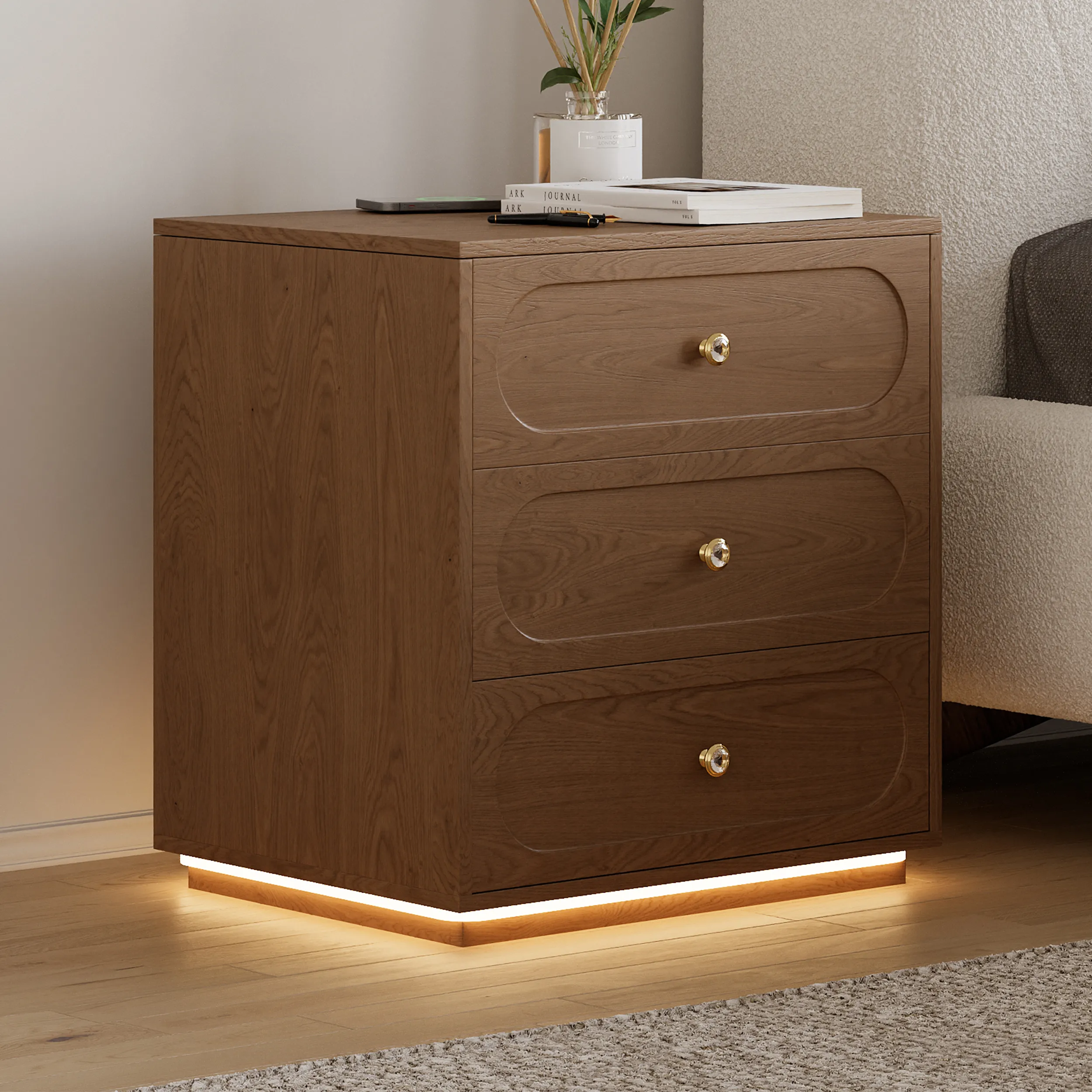 Smart Nightstand with Light and Charging Station - 2 Drawer