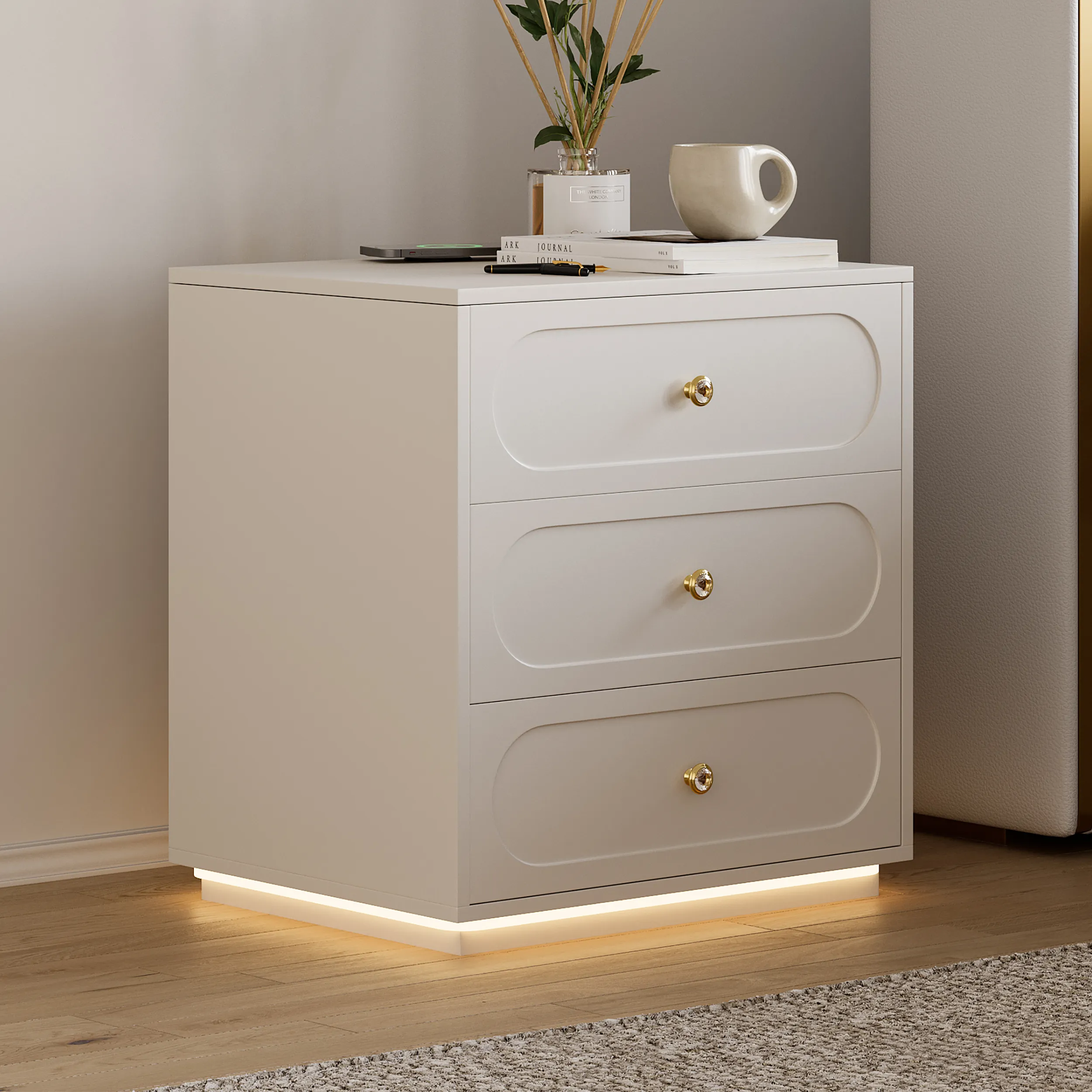 Smart Nightstand with Light and Charging Station - 2 Drawer