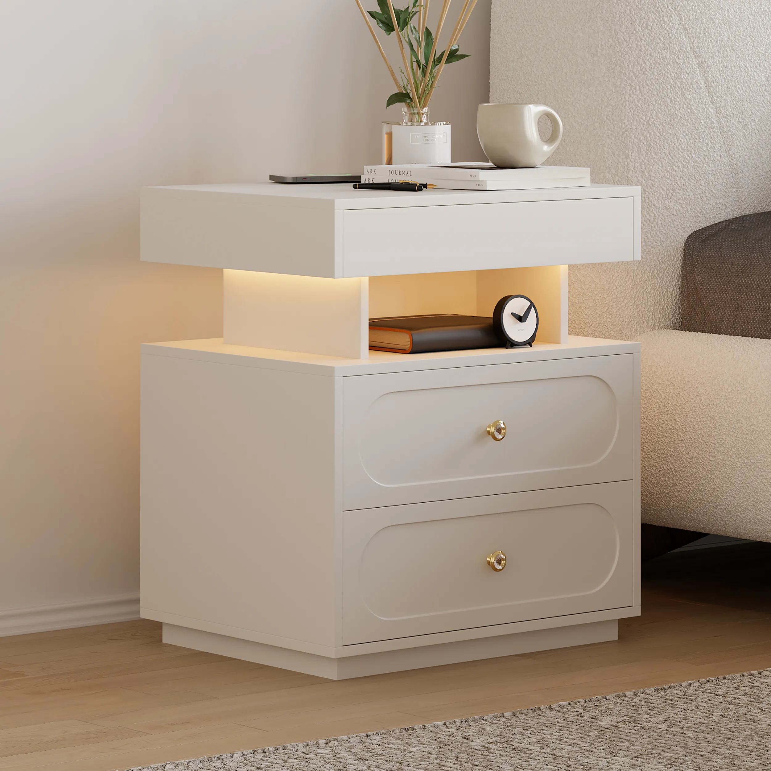 Smart Nightstand with Light and Charging Station - 2 Drawer image