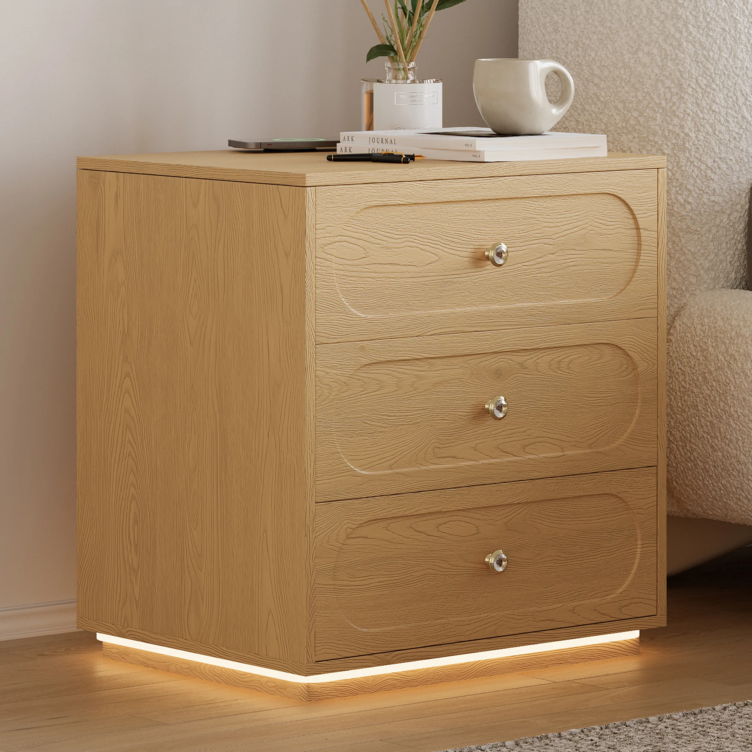 Smart Nightstand with Light and Charging Station Set of 2