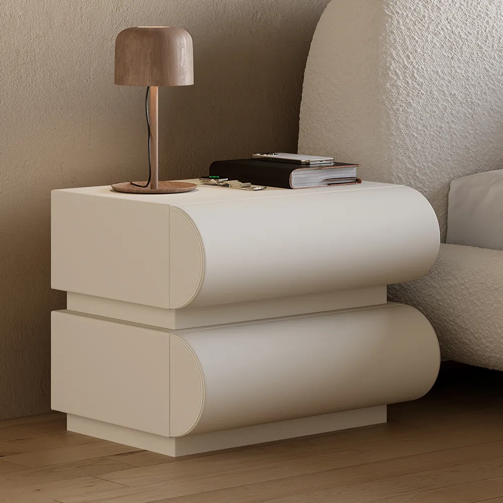 Smart Nightstand with Wireless Charger 2 Drawers Set of 2 - White