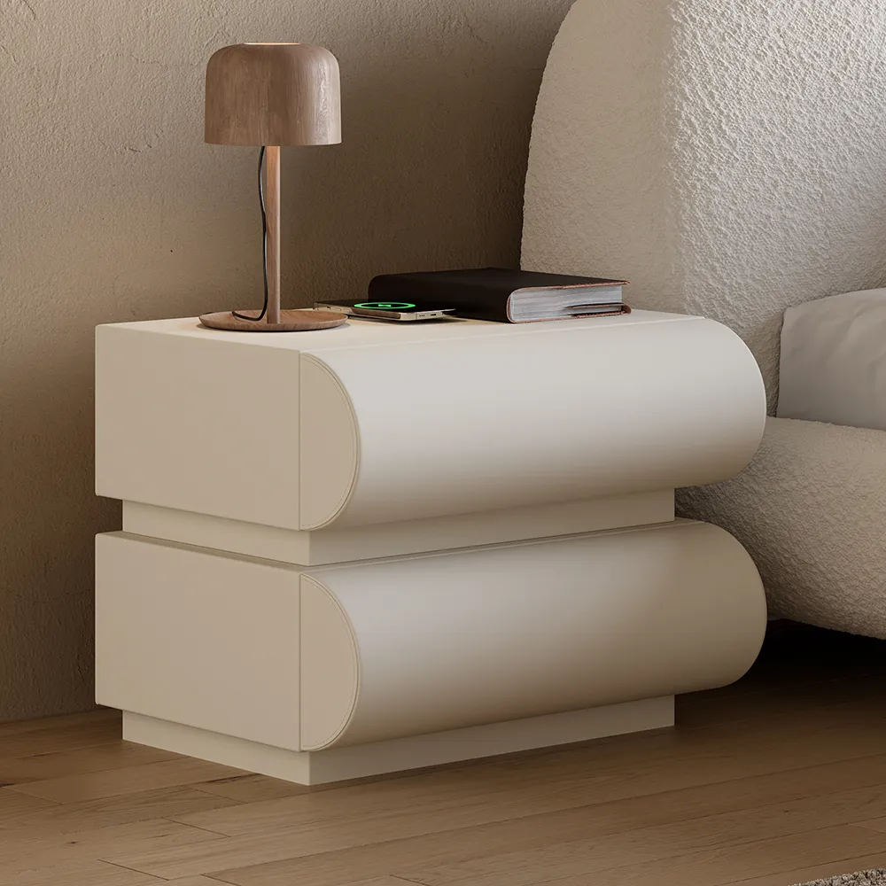 Smart Nightstand with Wireless Charger 2 Drawers - White, Leather image
