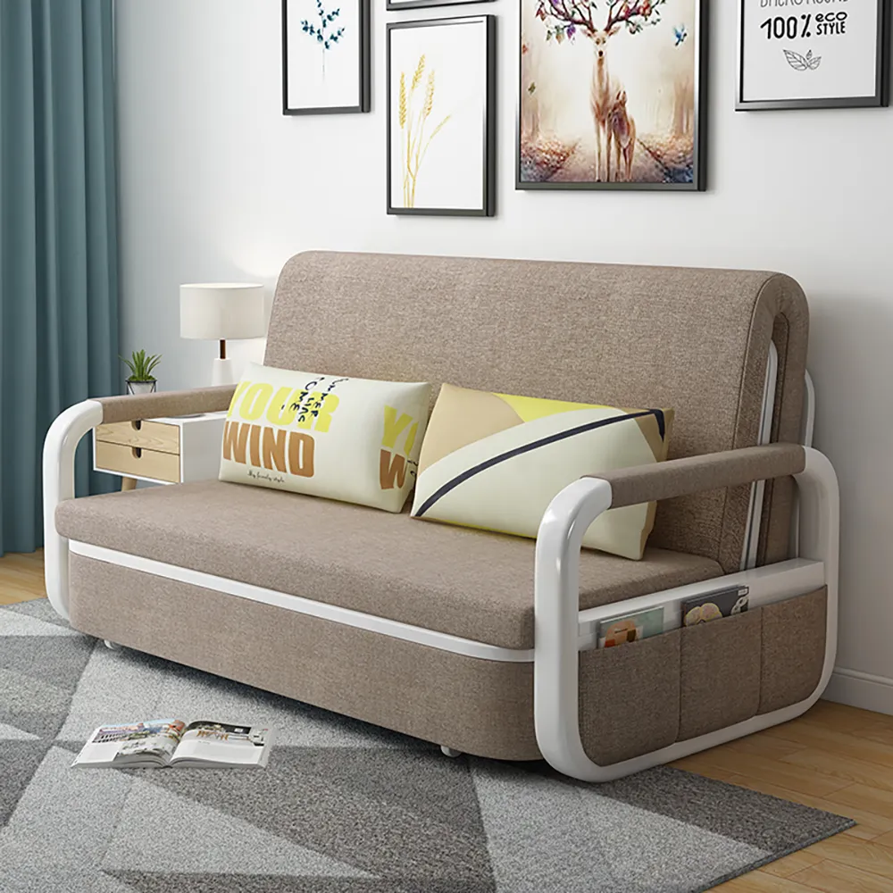 Sofa Bed with Storage - Khaki, Cotton Linen