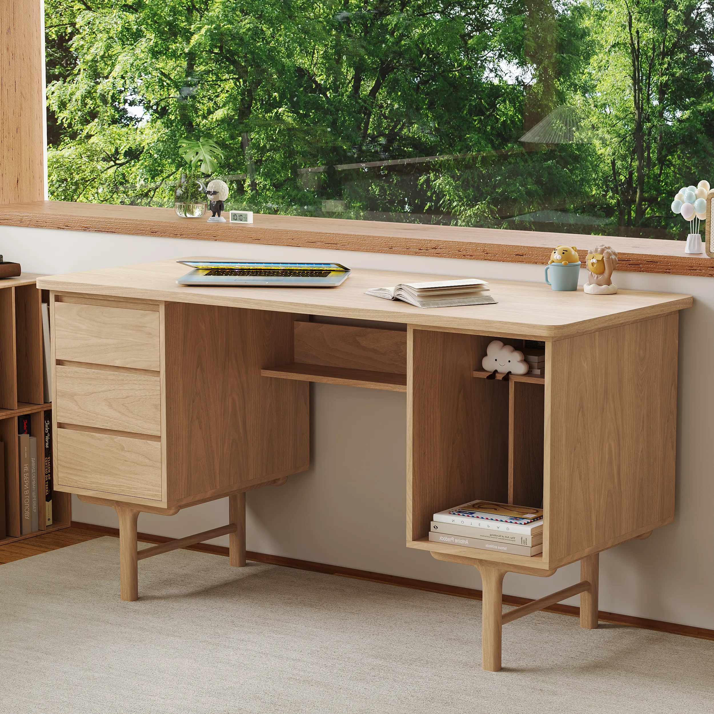 Solid Wood Office Desk with 3 Drawers - Ash Wood image