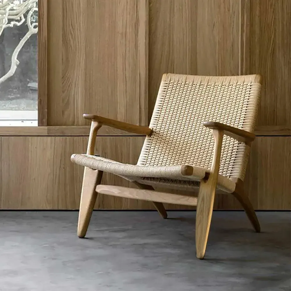Solid Wood Outdoor Lounge Chair - Beige, Kraft Paper Rope image