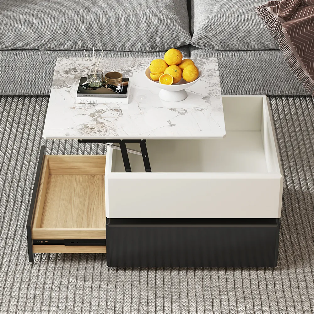 Square Lift Top Coffee Table with Storage - Black, Sintered Stone image