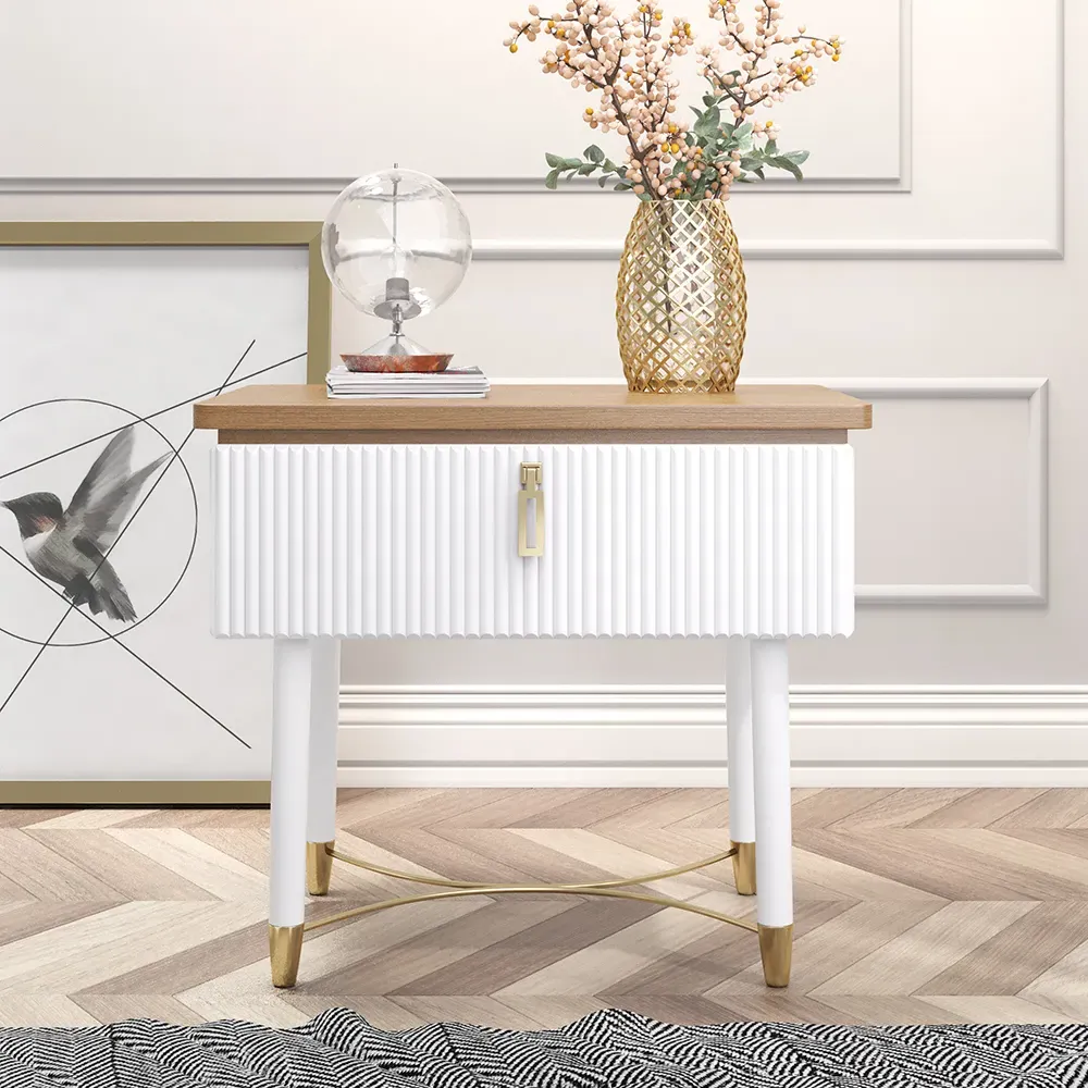 Square Nightstand with Drawer - White, Wood image