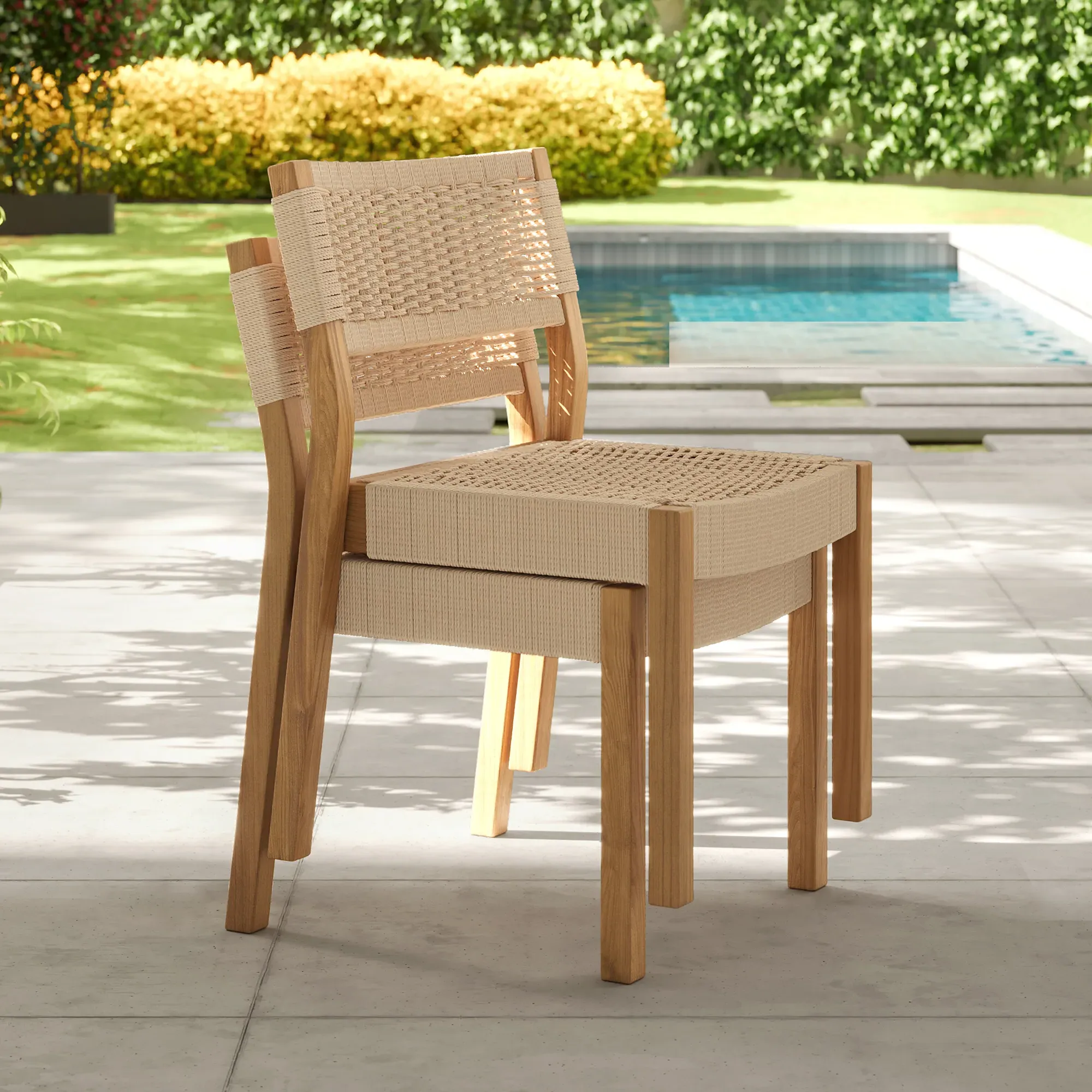 Stackable Patio Dining Chairs Set of 2 - Natural, Acacia Wood image
