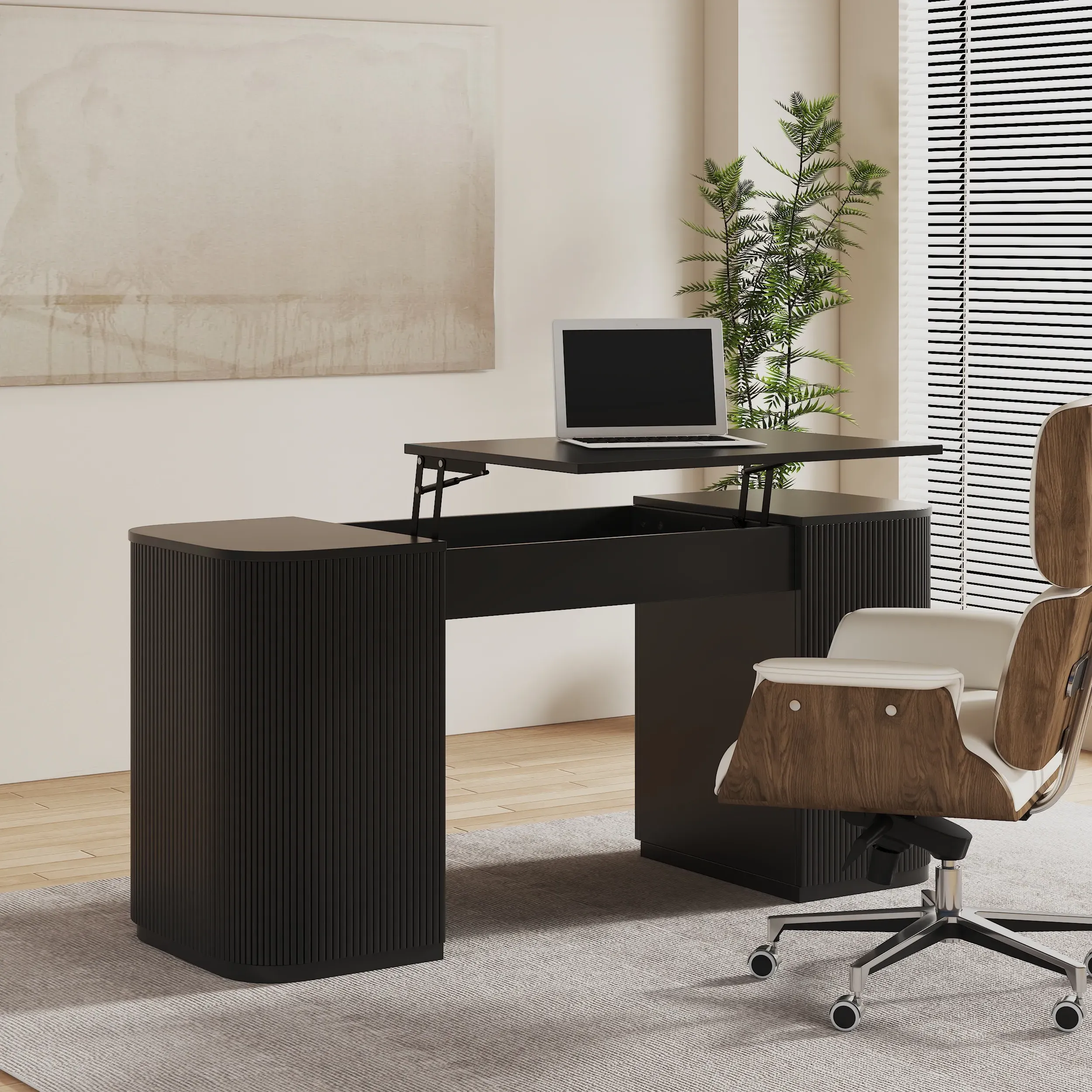 Standing Computer Desk with Storage - Black, Engineered Wood