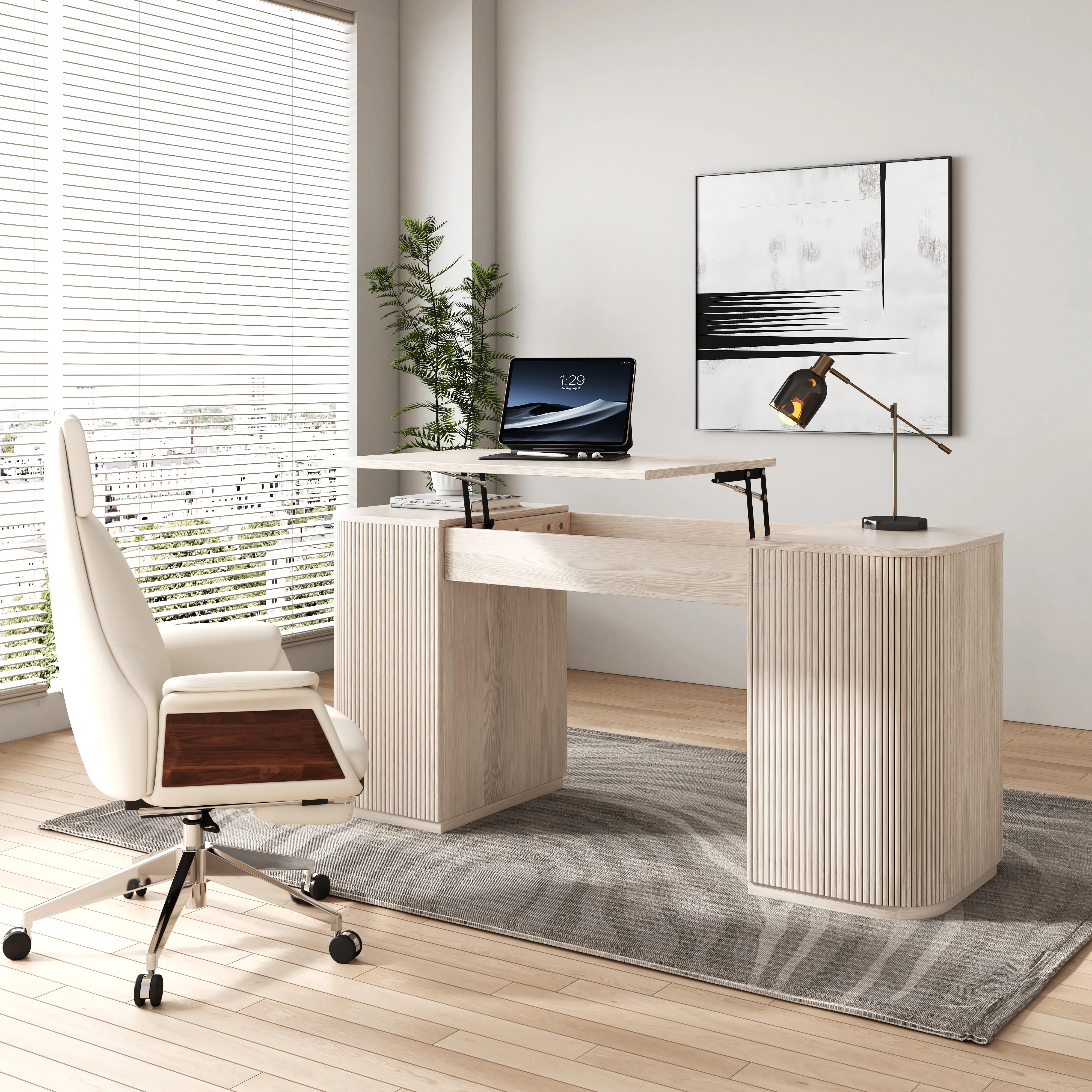 Standing Computer Desk with Storage - White, Engineered Wood