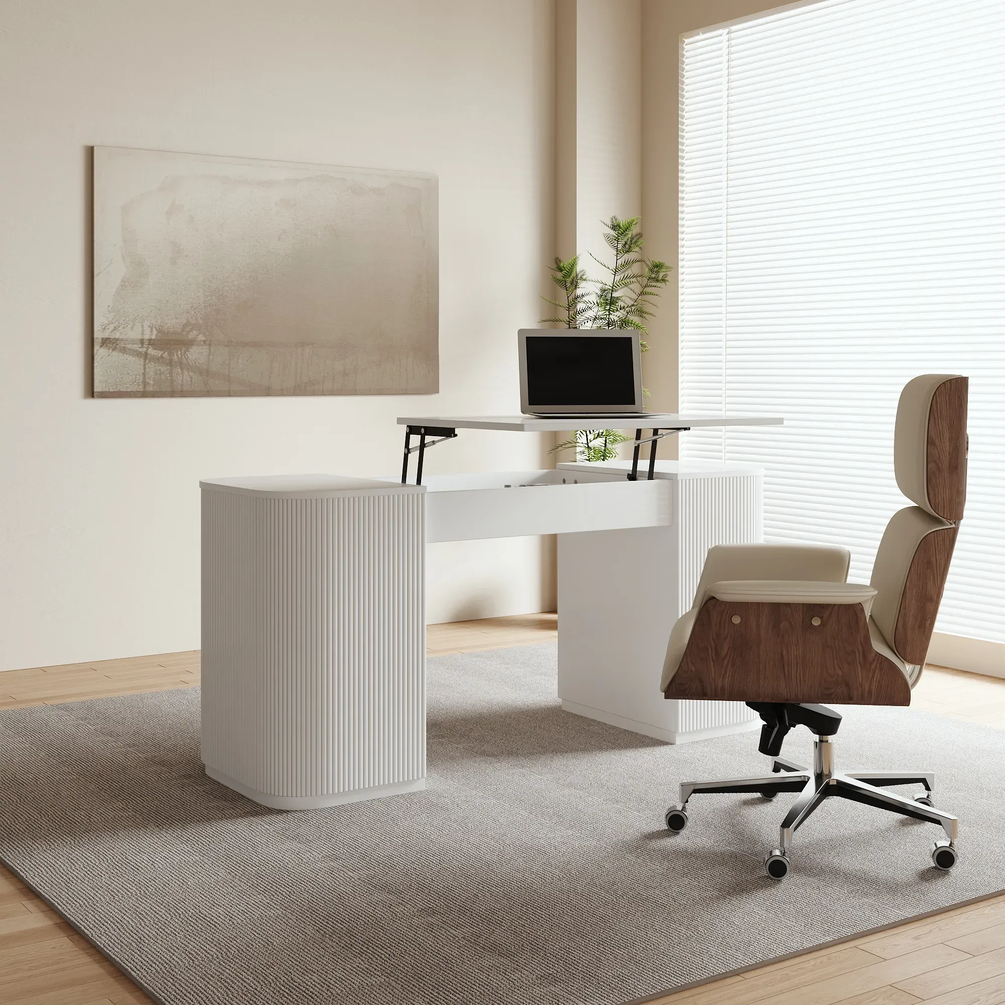 Standing Computer Desk with Storage - White, Engineered Wood
