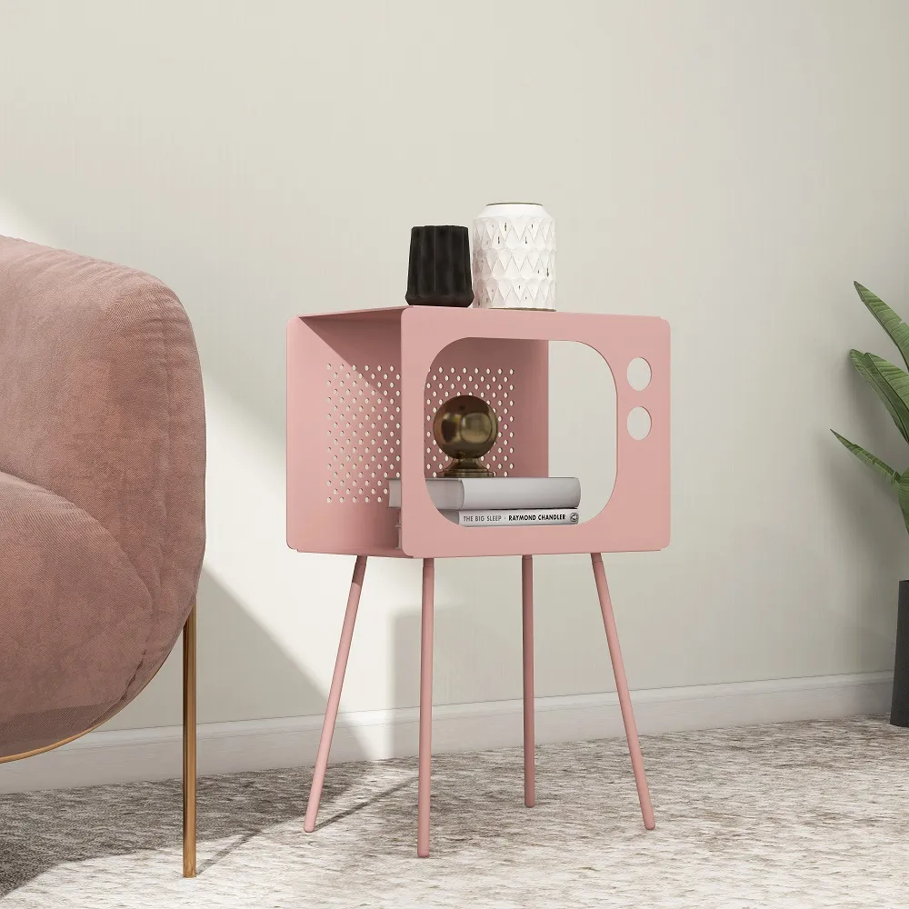 Stert Television Shape End Table - Pink, Metal