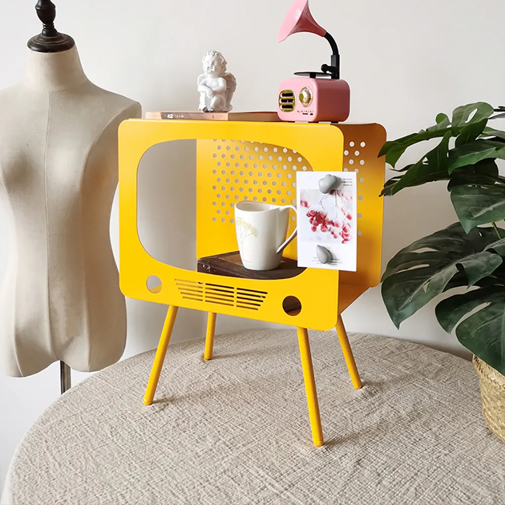 Stert TV Sculpt Display Shelving End Table - Yellow, Metal