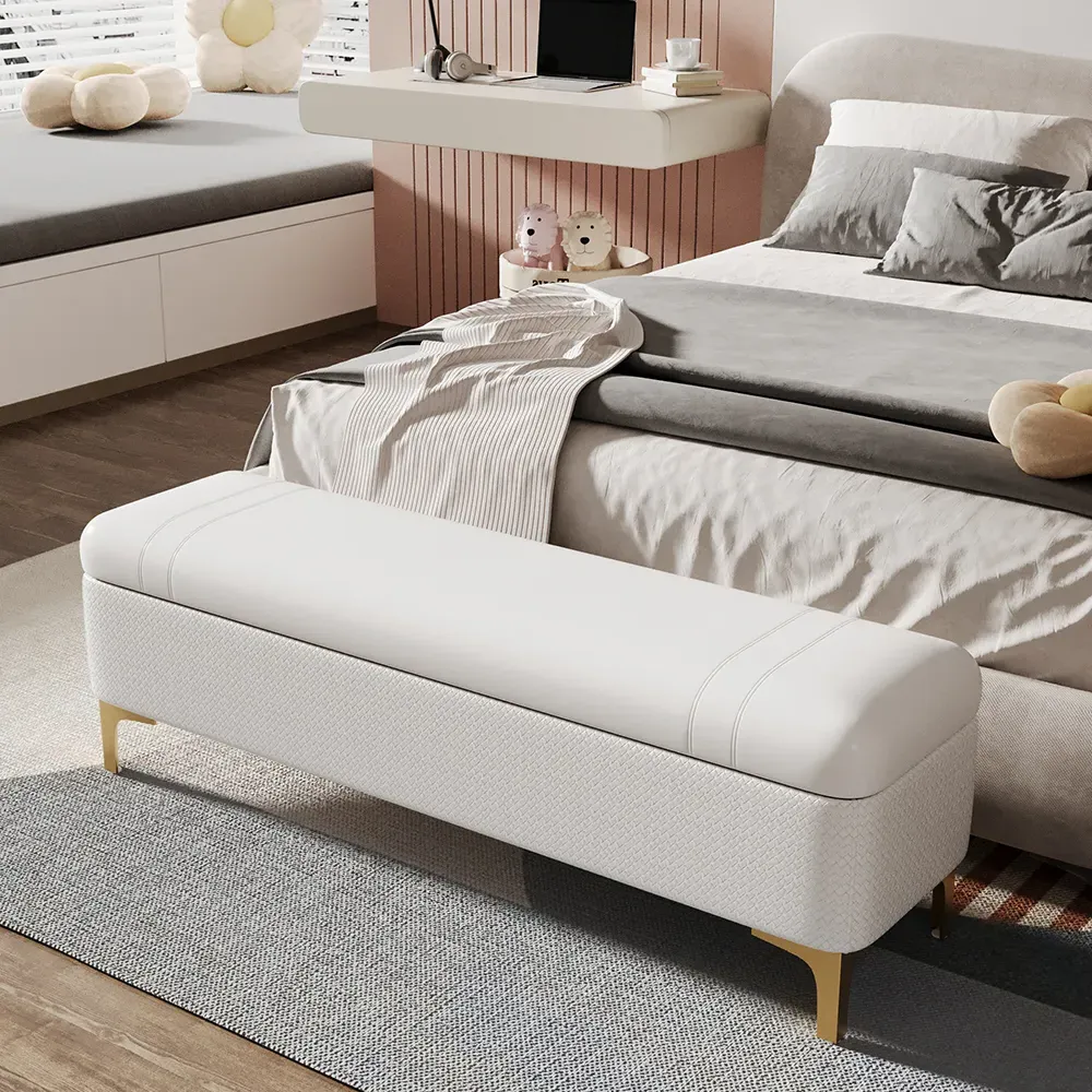 Storage Bench with Flip Top - White, PU Leather image