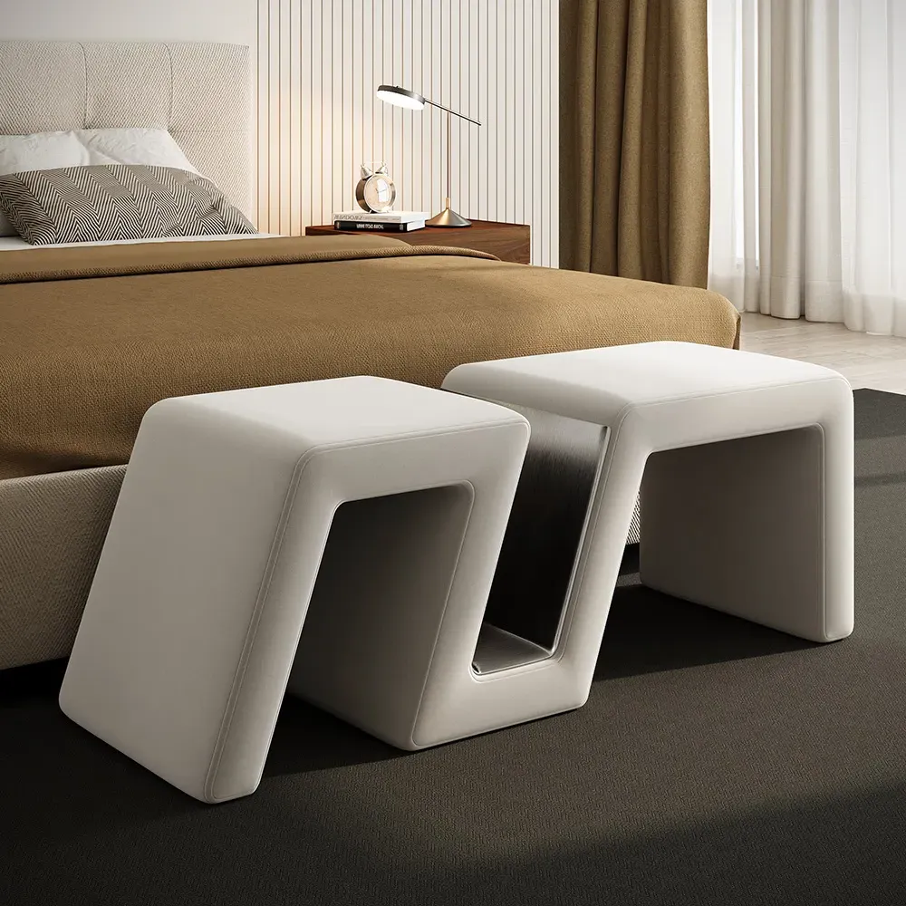 Storage Bench with Zigzag Design - White, Velvet image