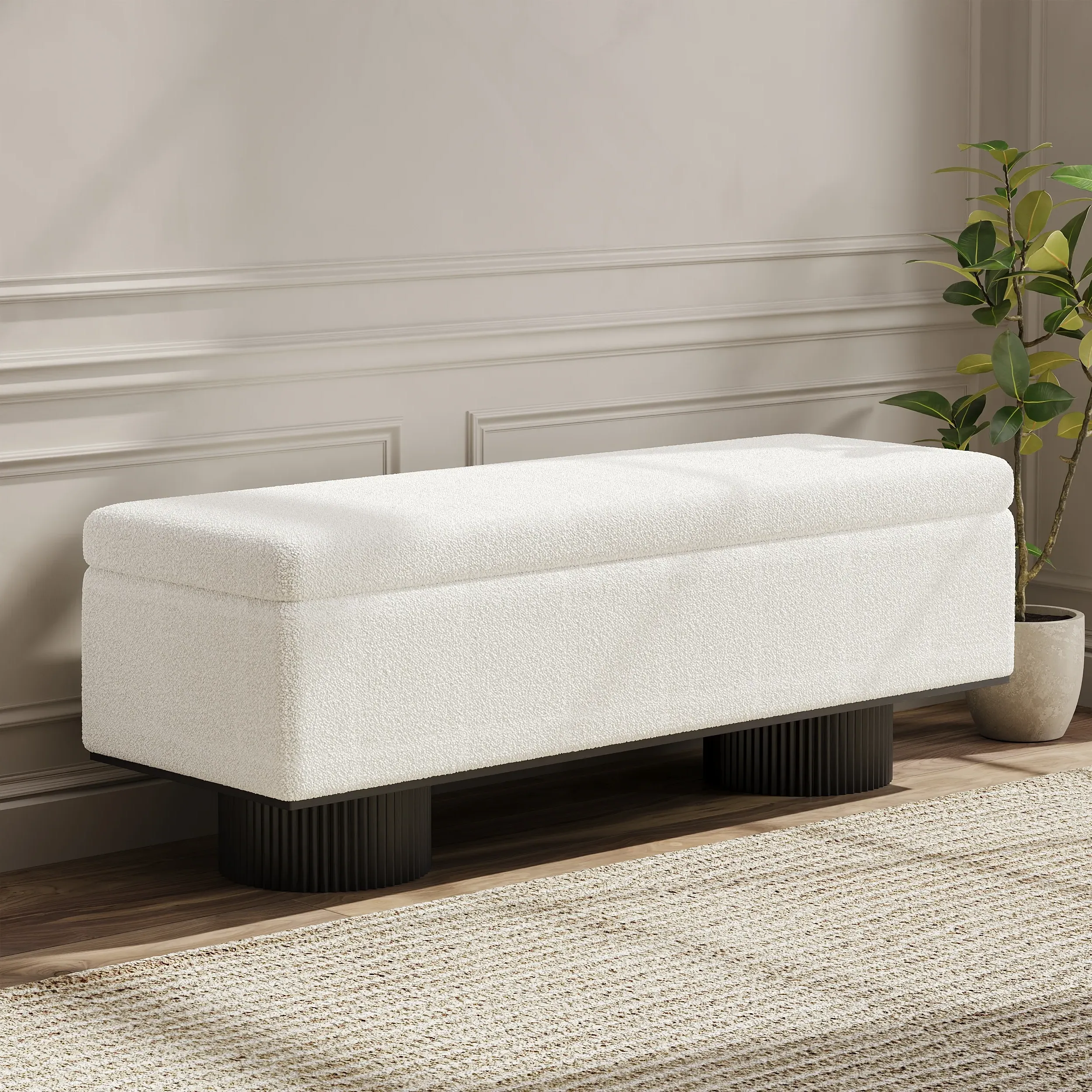 Storage Entryway Bench with Storage - White, Boucle