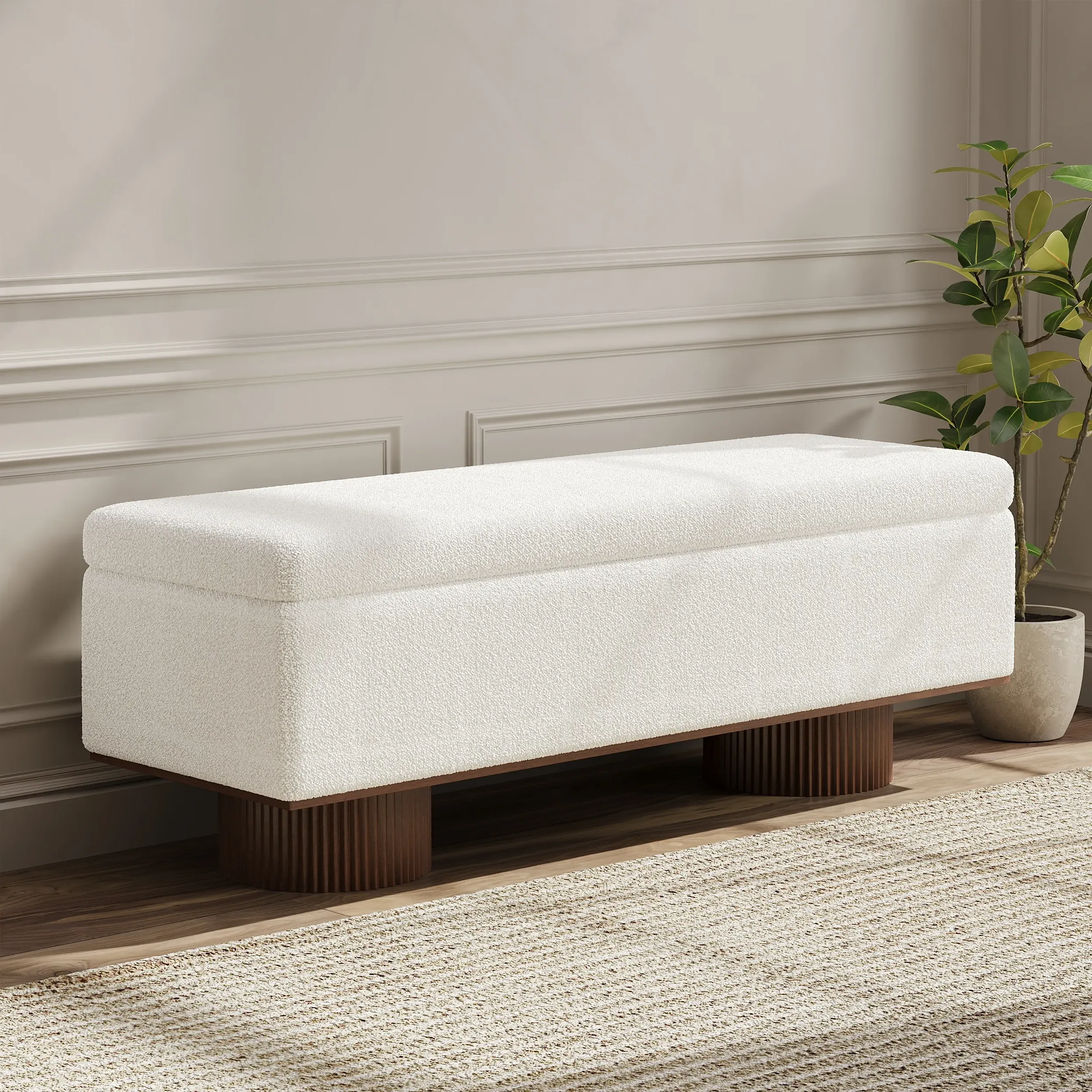 Storage Entryway Bench with Storage - White, Boucle