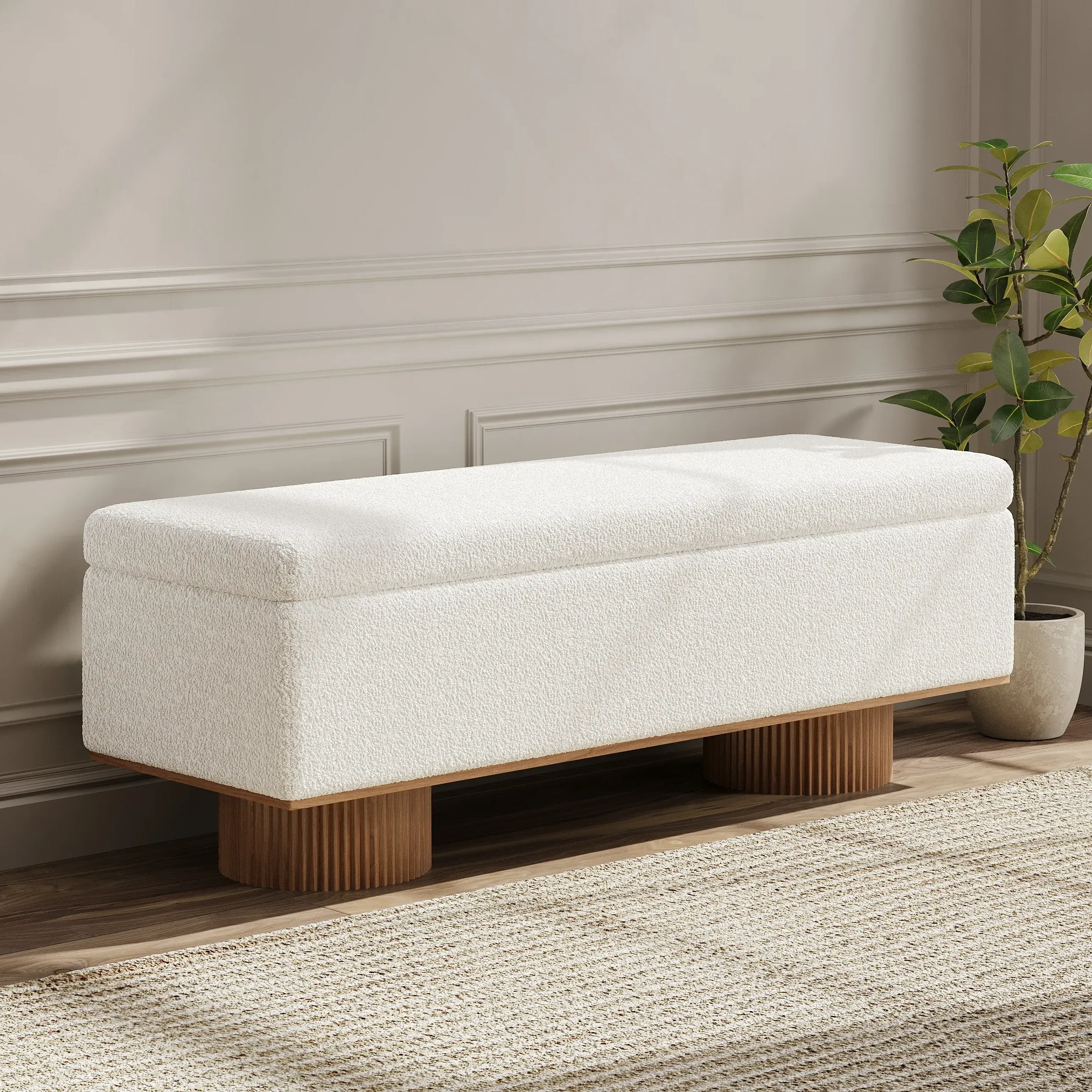 Storage Entryway Bench with Storage - White, Boucle image