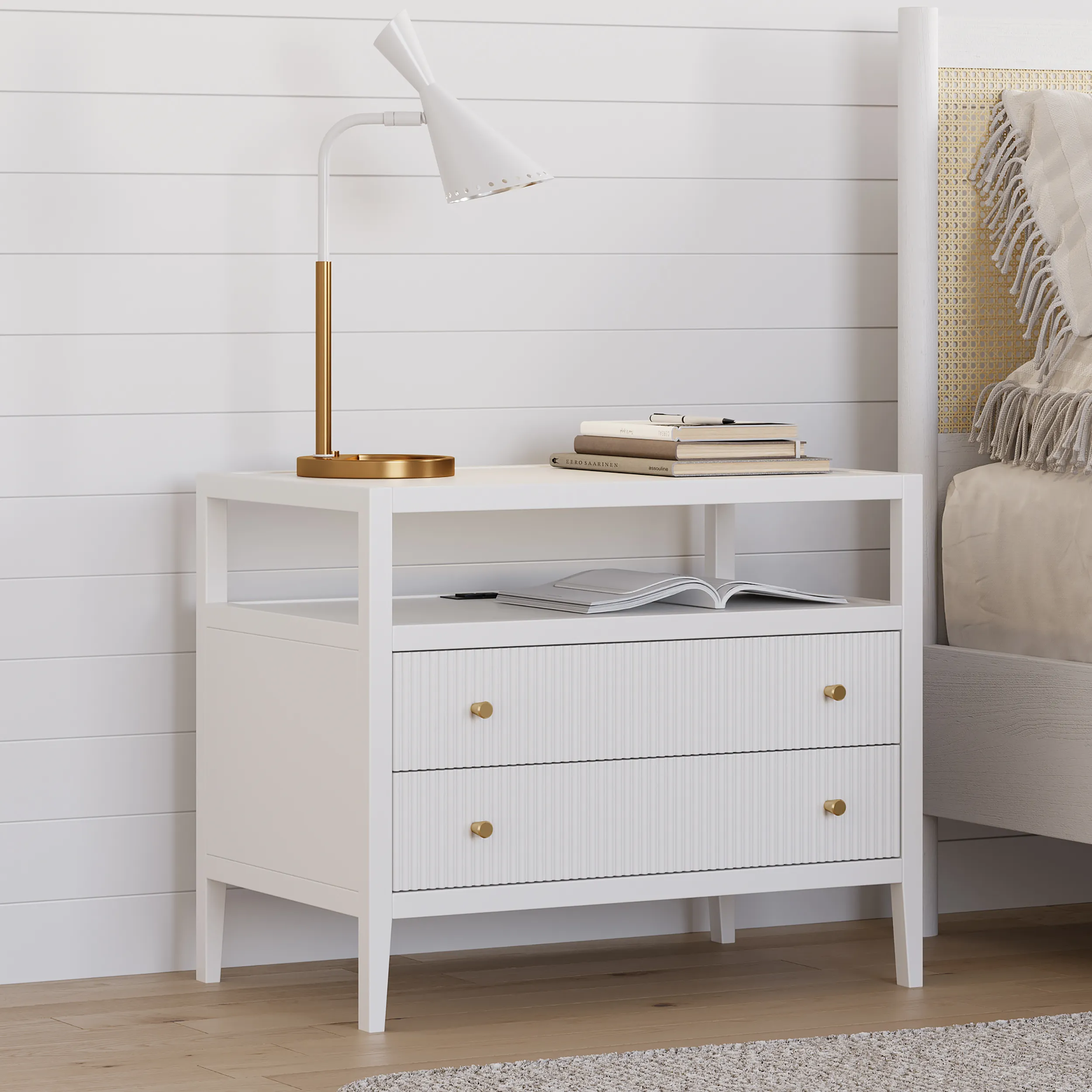 Stria Wide Fluted Nightstand with Charging Station - Gold image
