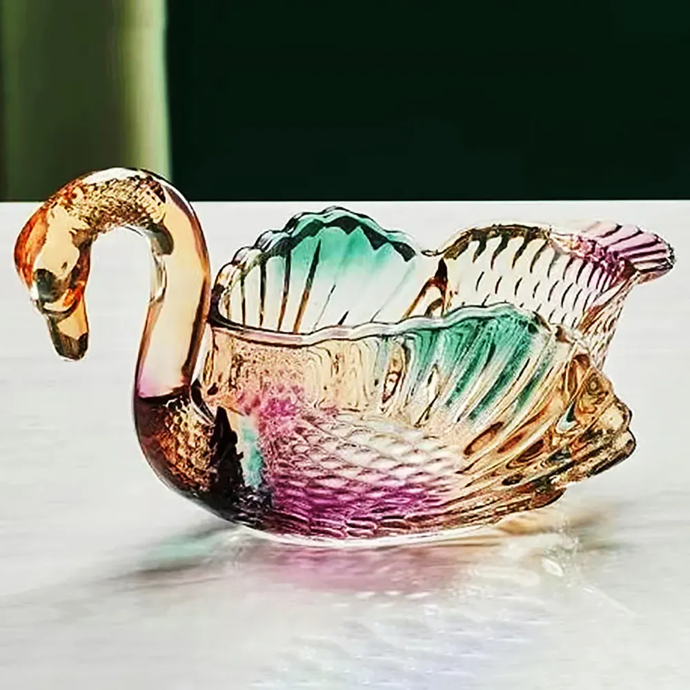 Swan Glass Fruit Bowl - Iridescent image