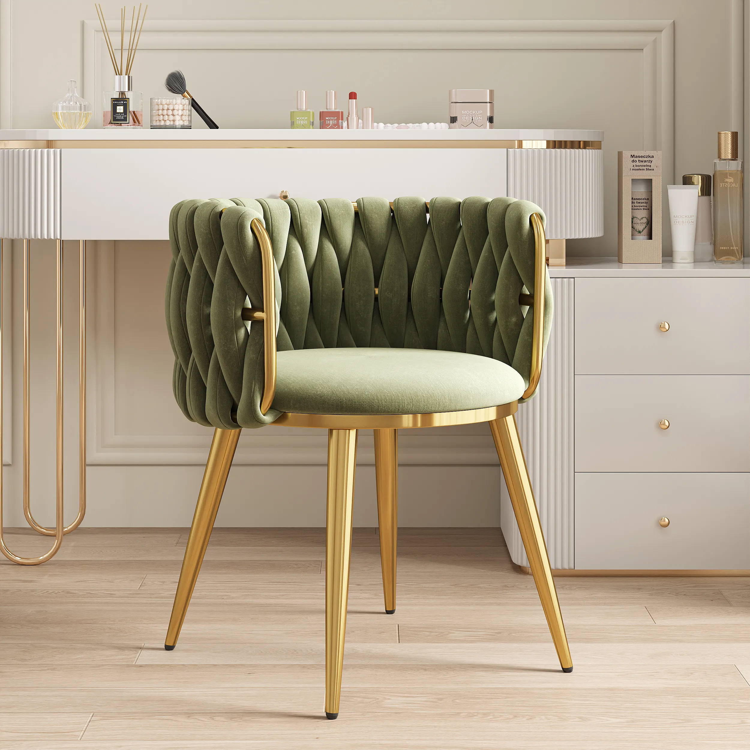 Sweave Barrel Back Dining Chair - Olive Green, Velvet