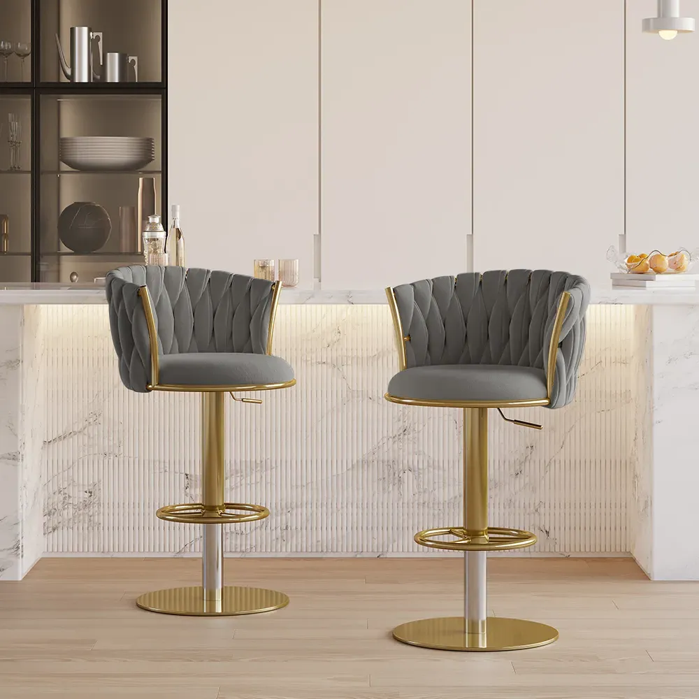 Sweave Set of 2 Swivel Bar Stools Adjustable Height - Gray, Velvet image