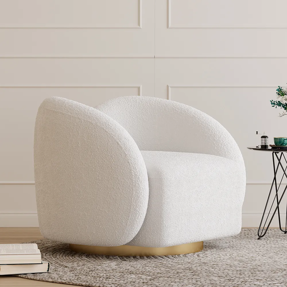 Swivel Accent Chair - White, Teddy Velvet