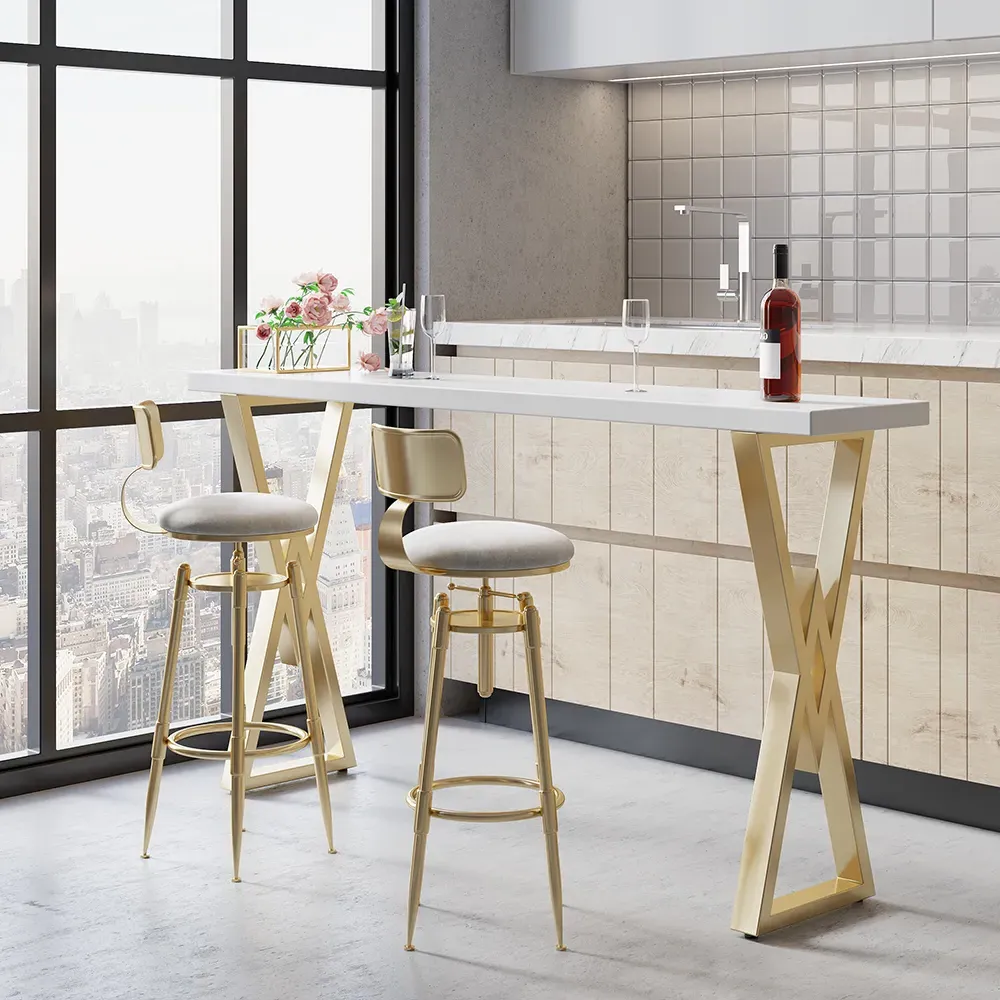 Swivel Adjustable Bar Stools Set of 2 with Back - White, Velvet