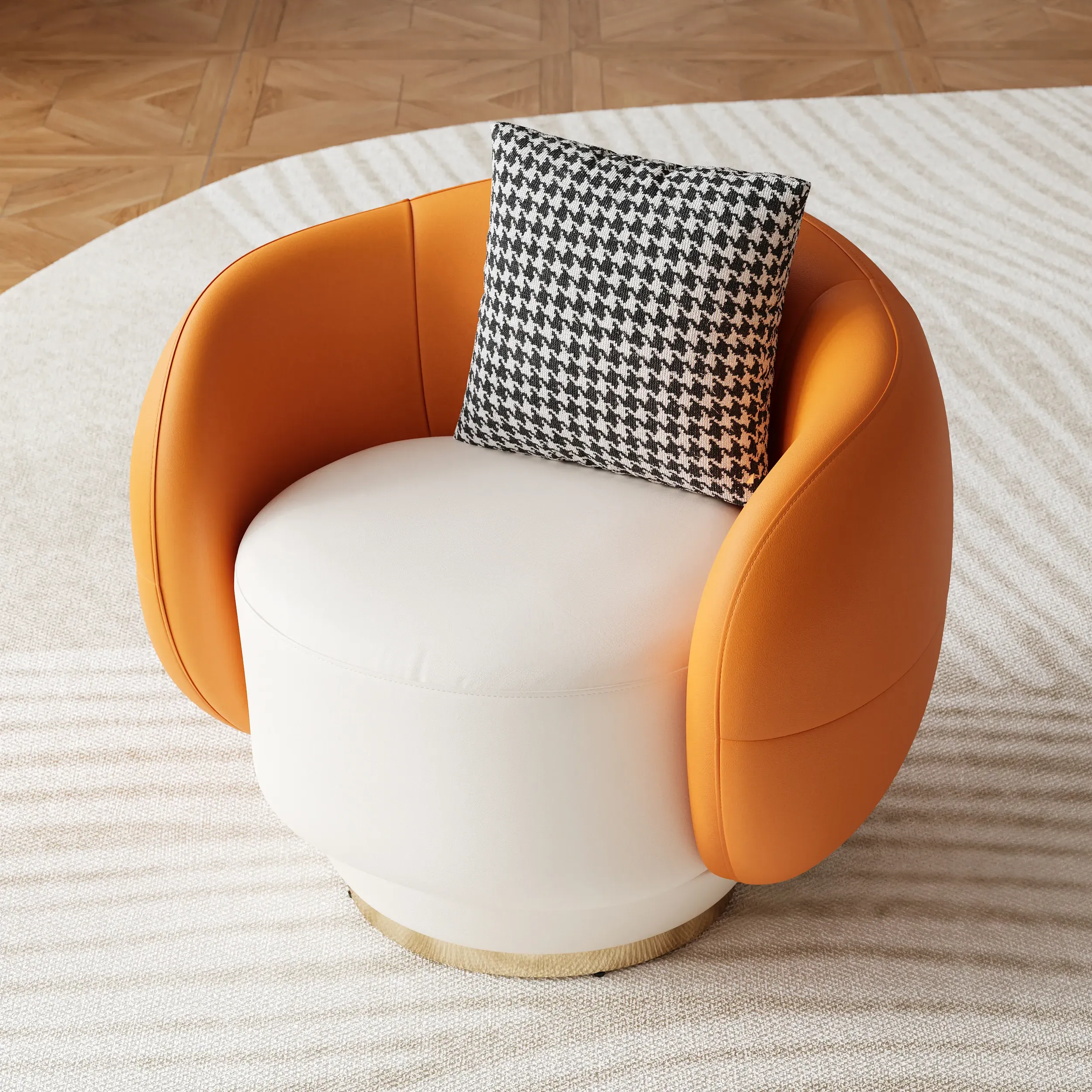 Swivel Barrel Accent Chair - Orange & White, Faux Leather