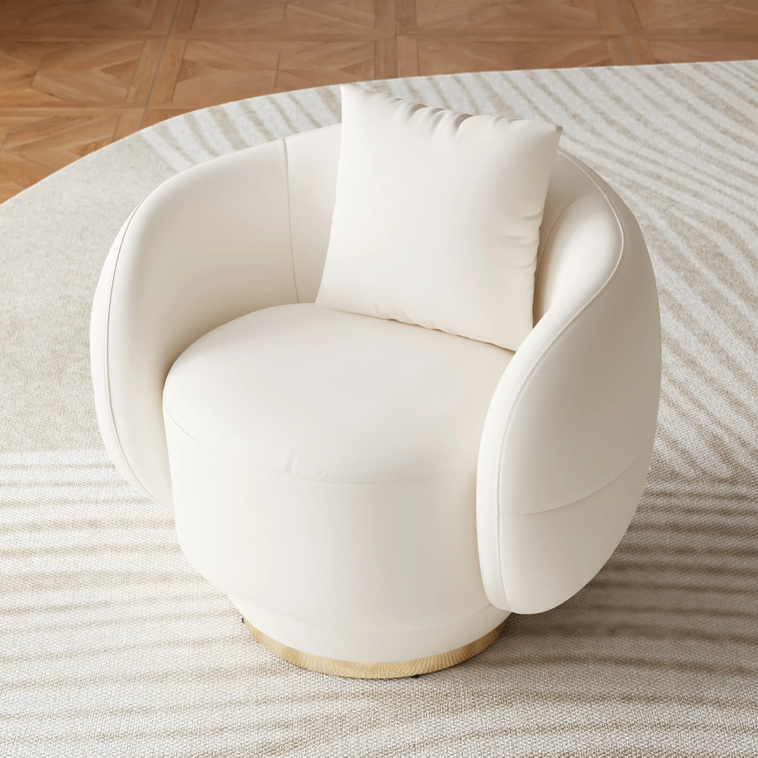 Swivel Barrel Accent Chair - Warm White, Faux Leather