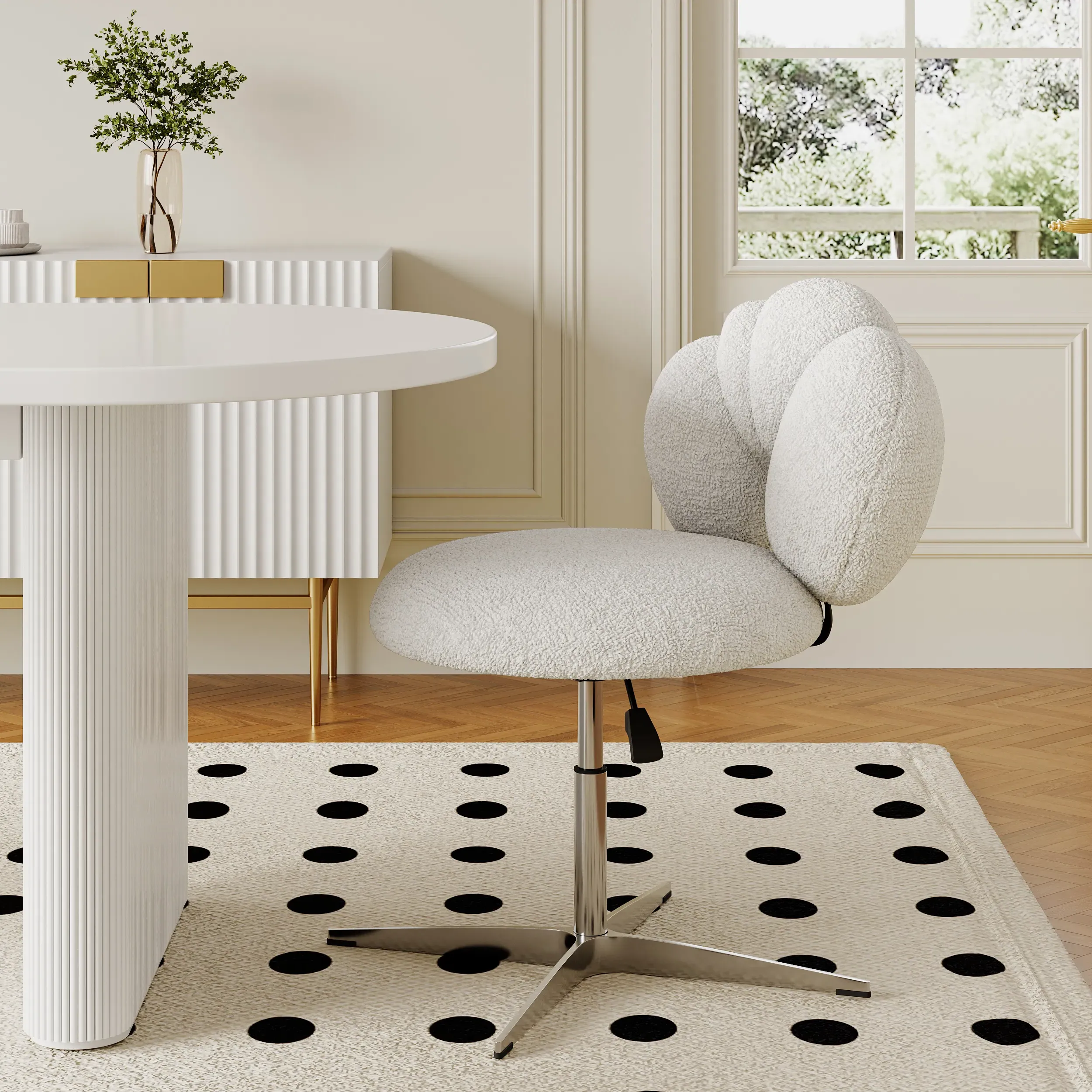 Swivel Dining Chairs with Adjustable Height - White, Boucle image