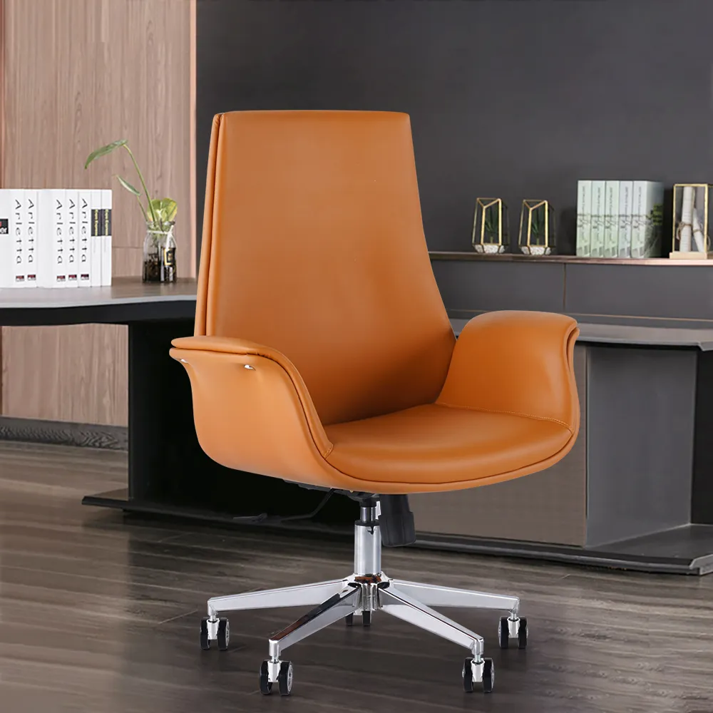 Swivel Office Chair with Armrests - Orange, PU Leather image