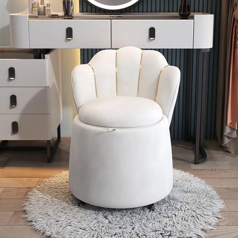 Swivel Vanity Stool with Petal Back - White, Velvet
