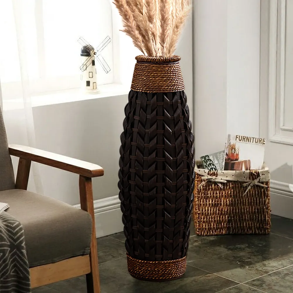 Tall Woven Floor Vase - Bamboo, Rattan