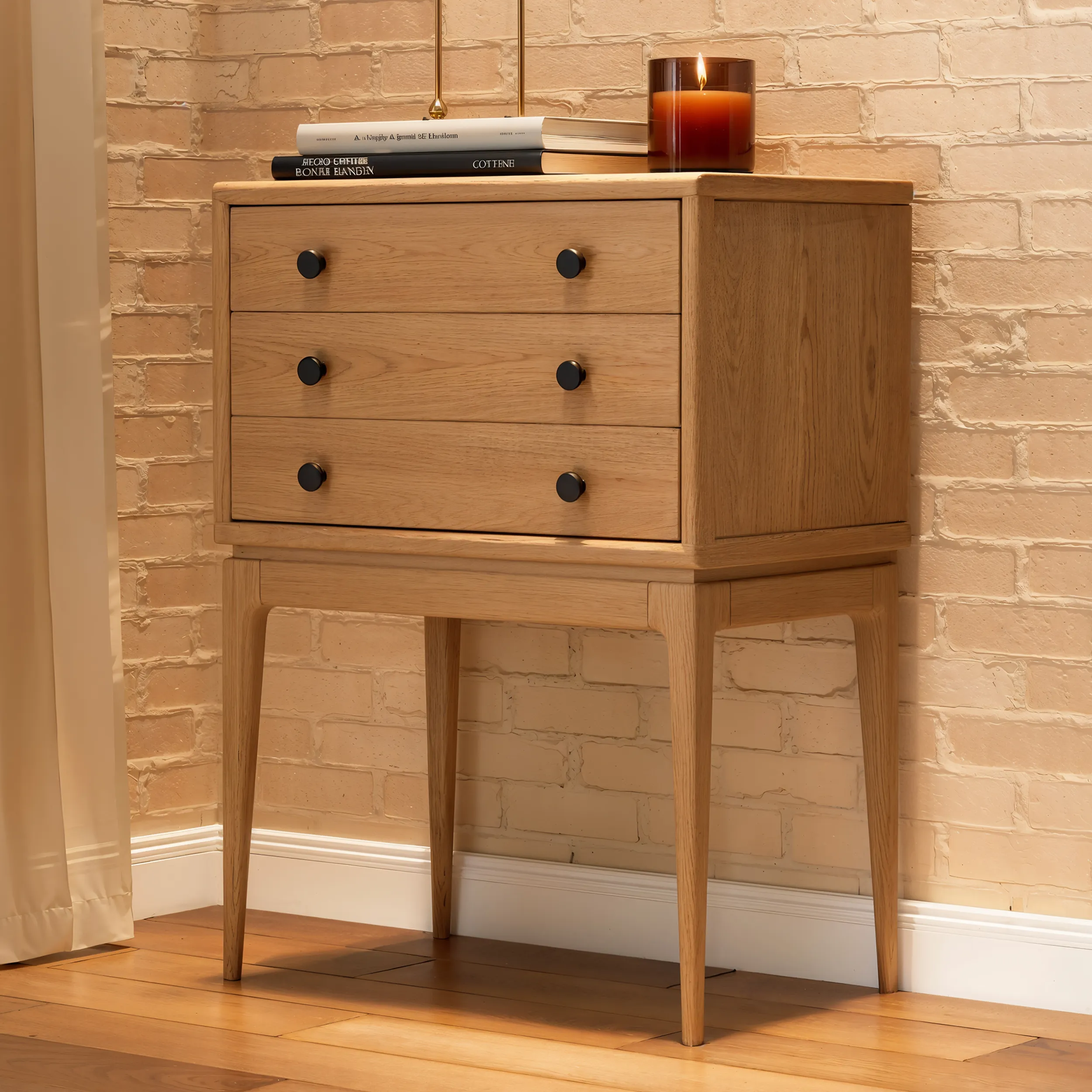 Tanic 3 Drawer Chest Cabinet with Storage - Ash Wood