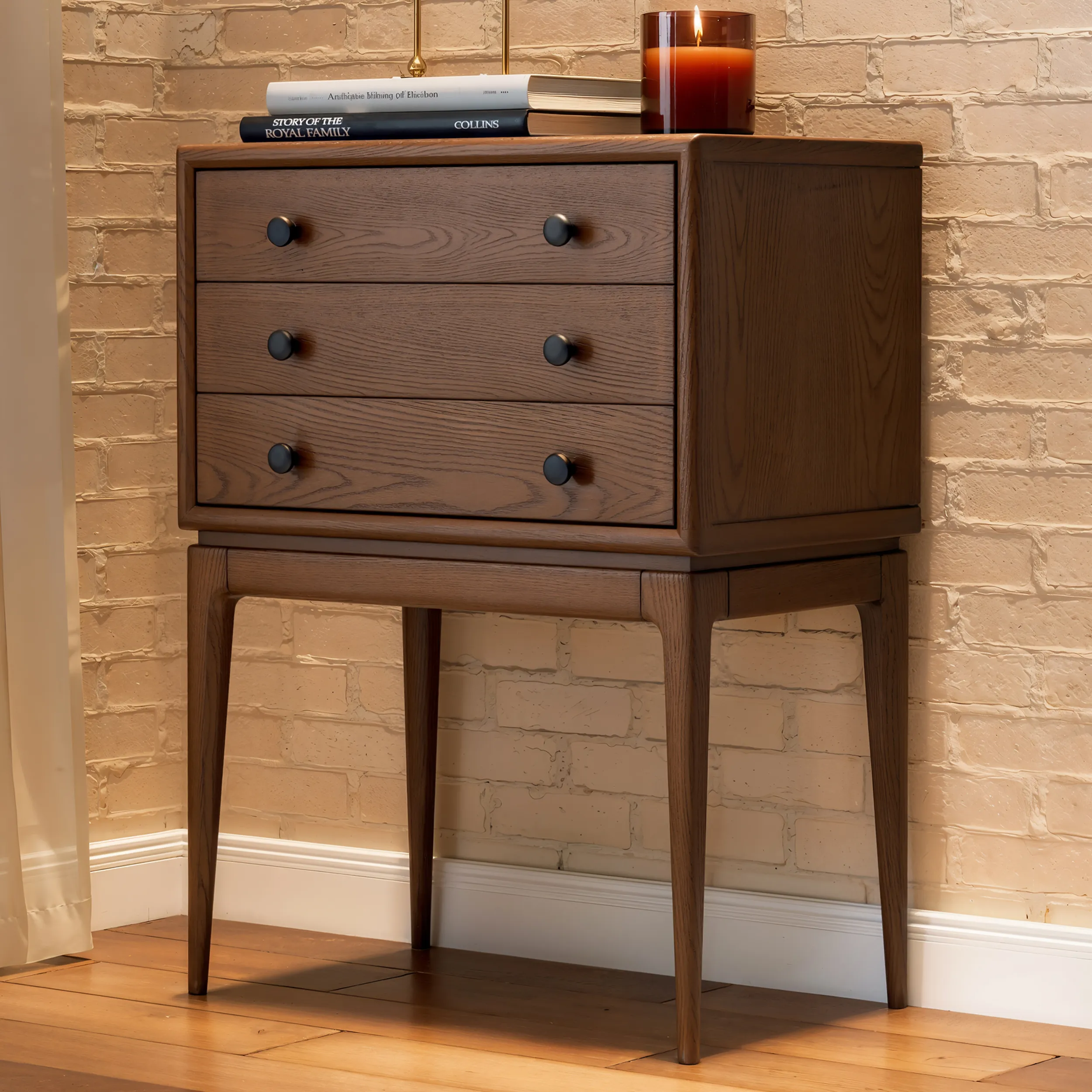 Tanic 3 Drawer Chest Cabinet with Storage - Walnut, Ash Wood