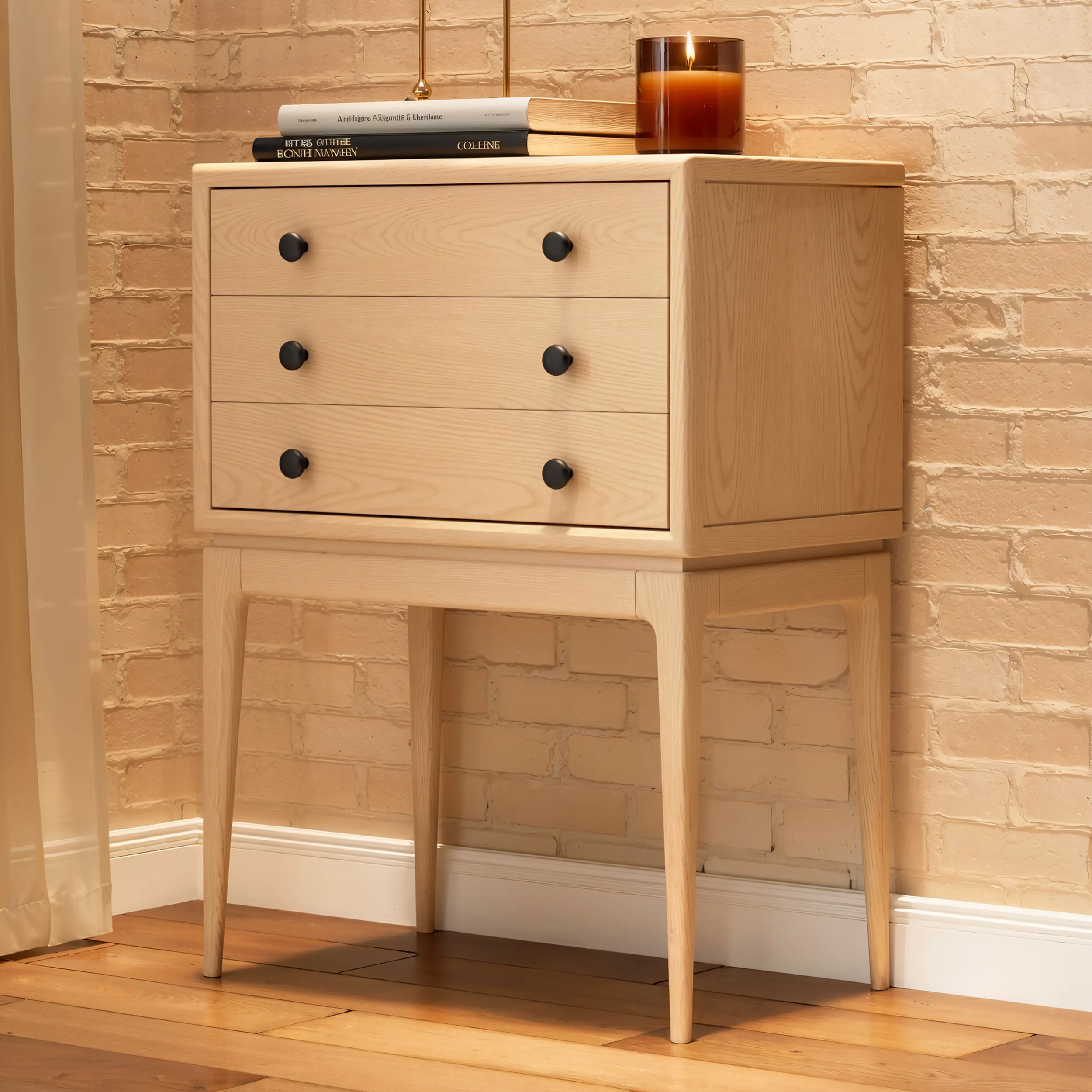 Tanic 3 Drawer Chest Cabinet with Storage - Whitewash, Ash Wood