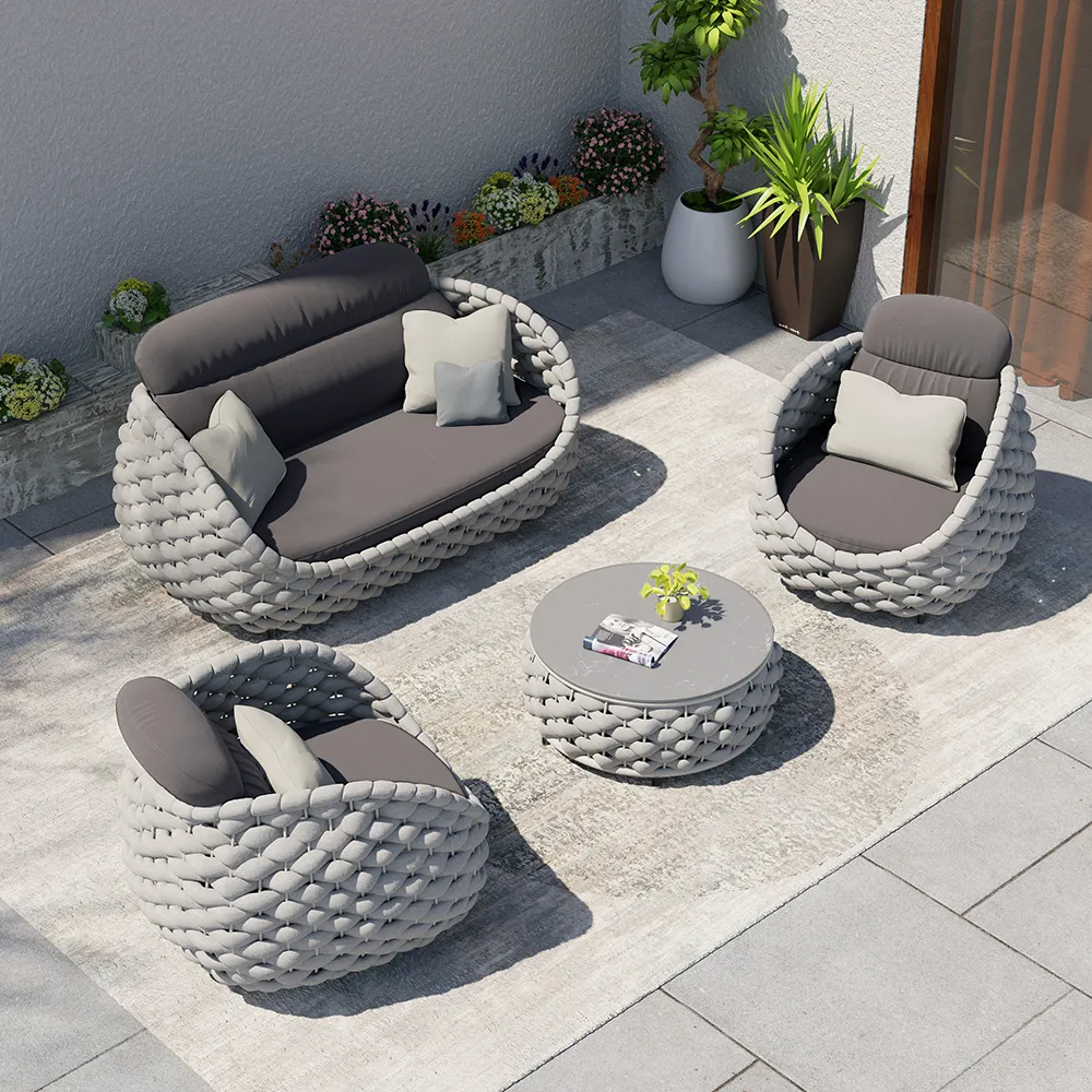 Tatta 4-Person Rotatable Outdoor Sofa Set with Storage - Grey