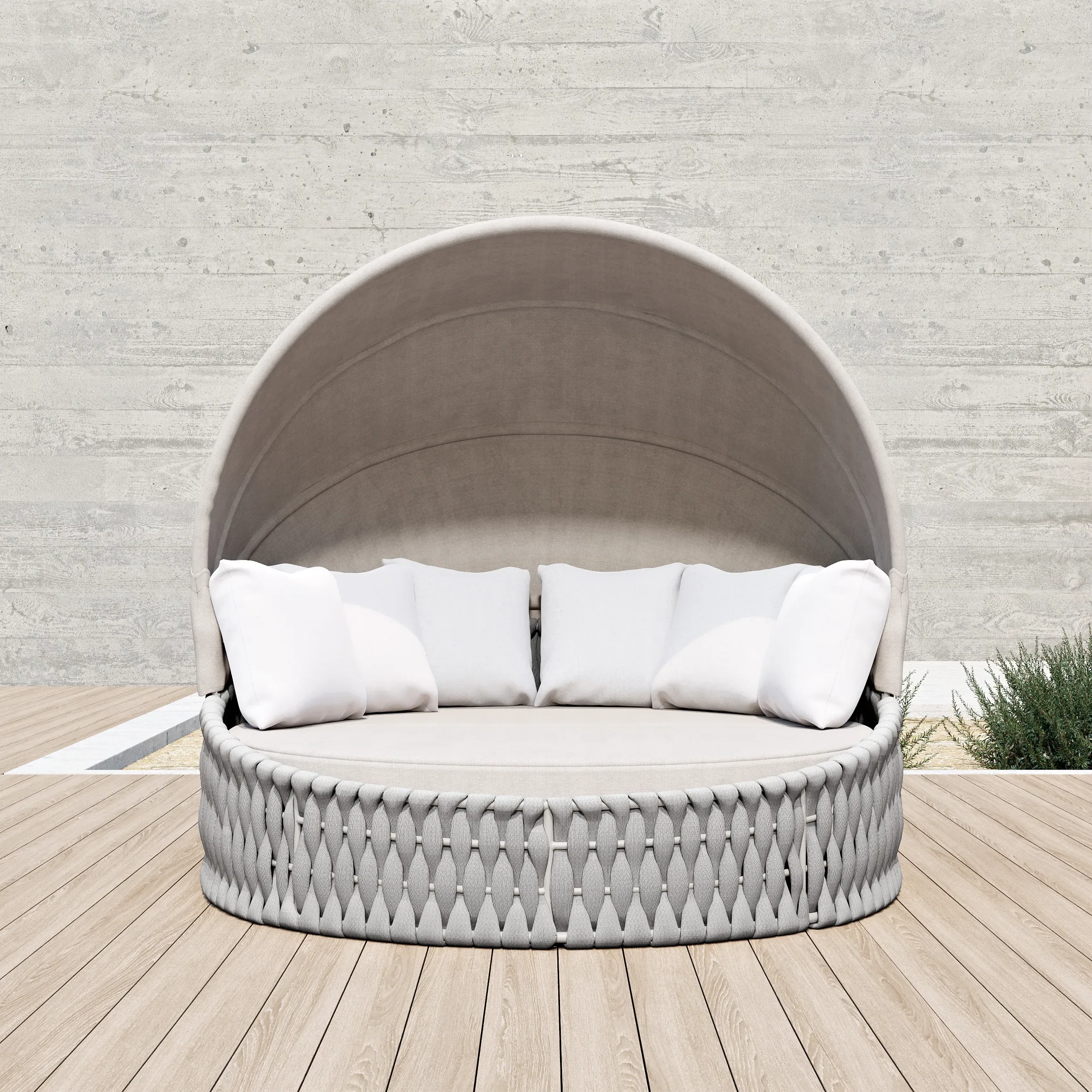 Tatta Round Outdoor Daybed with Canopy - White, Aluminum