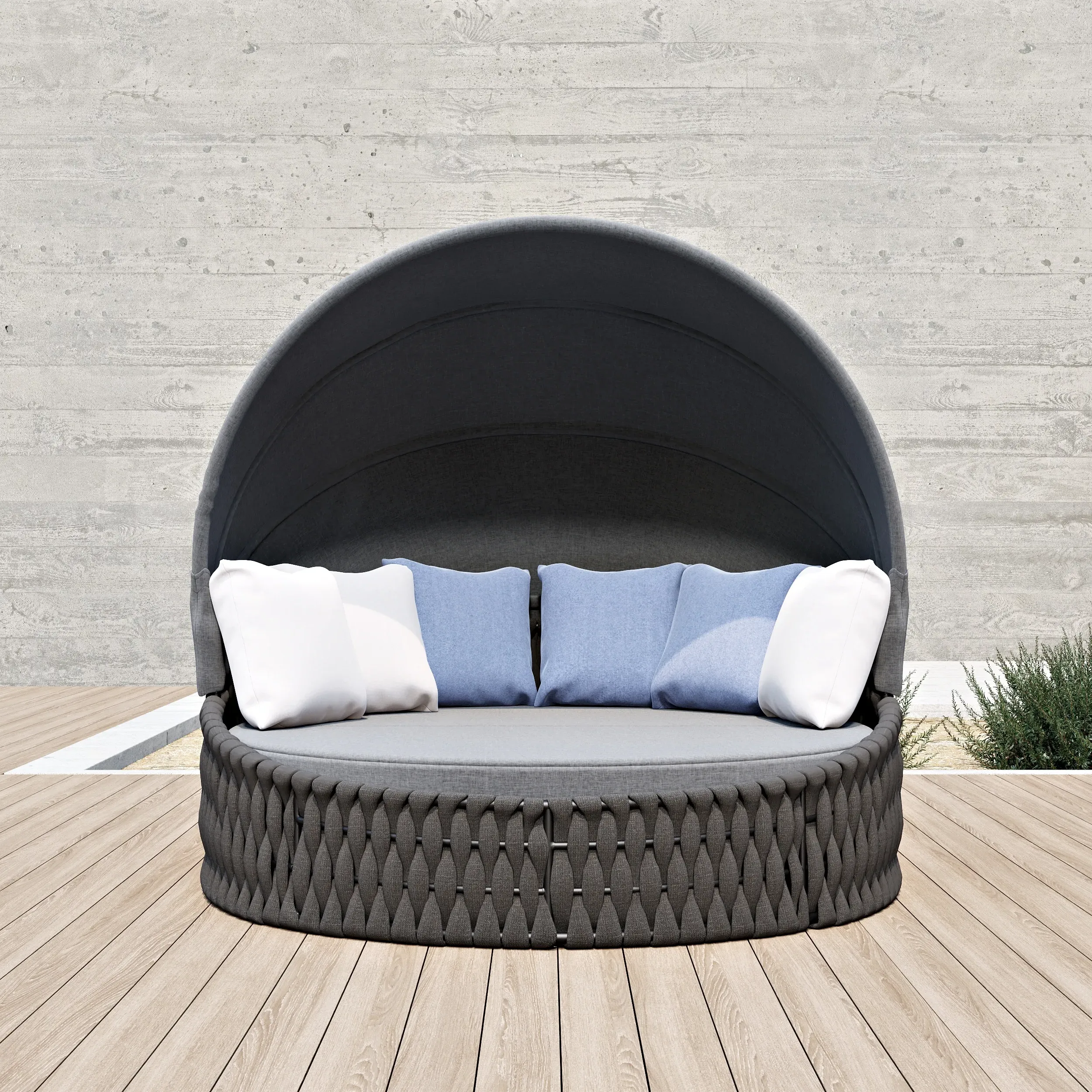 Tatta Round Sun Island with Folding Canopy - Dark Grey, Polyrattan