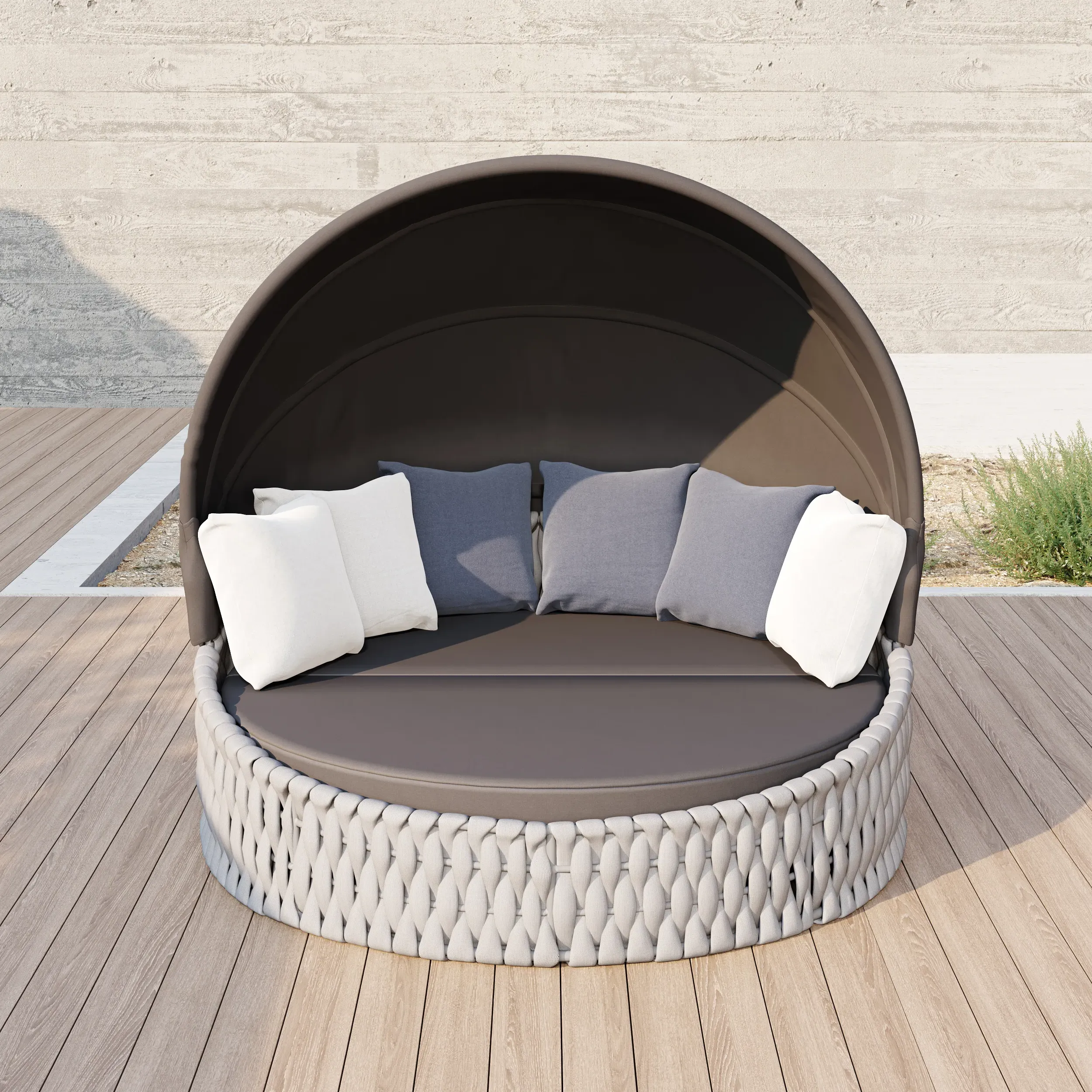 Tatta Round Sun Island with Folding Canopy - Grey, Polyrattan