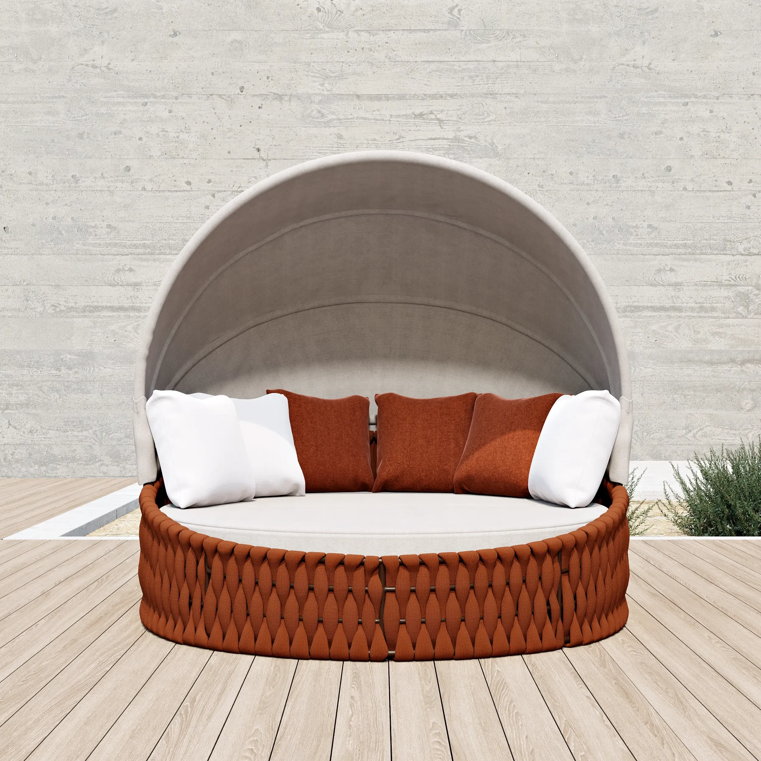 Tatta Round Sun Island with Folding Canopy - Orange, Polyrattan