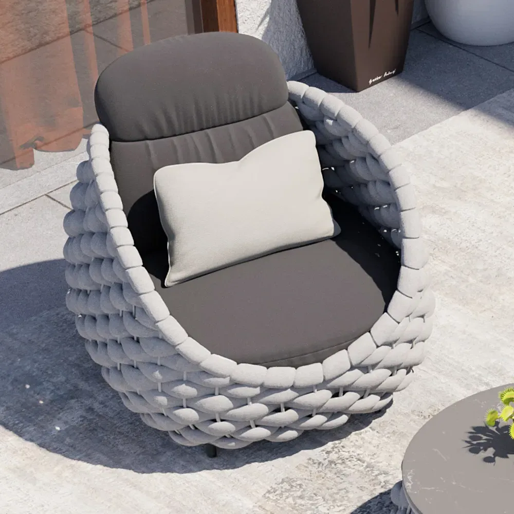 Tatta Swivel Outdoor Chair with Cushion - Gray, Woven Rope image