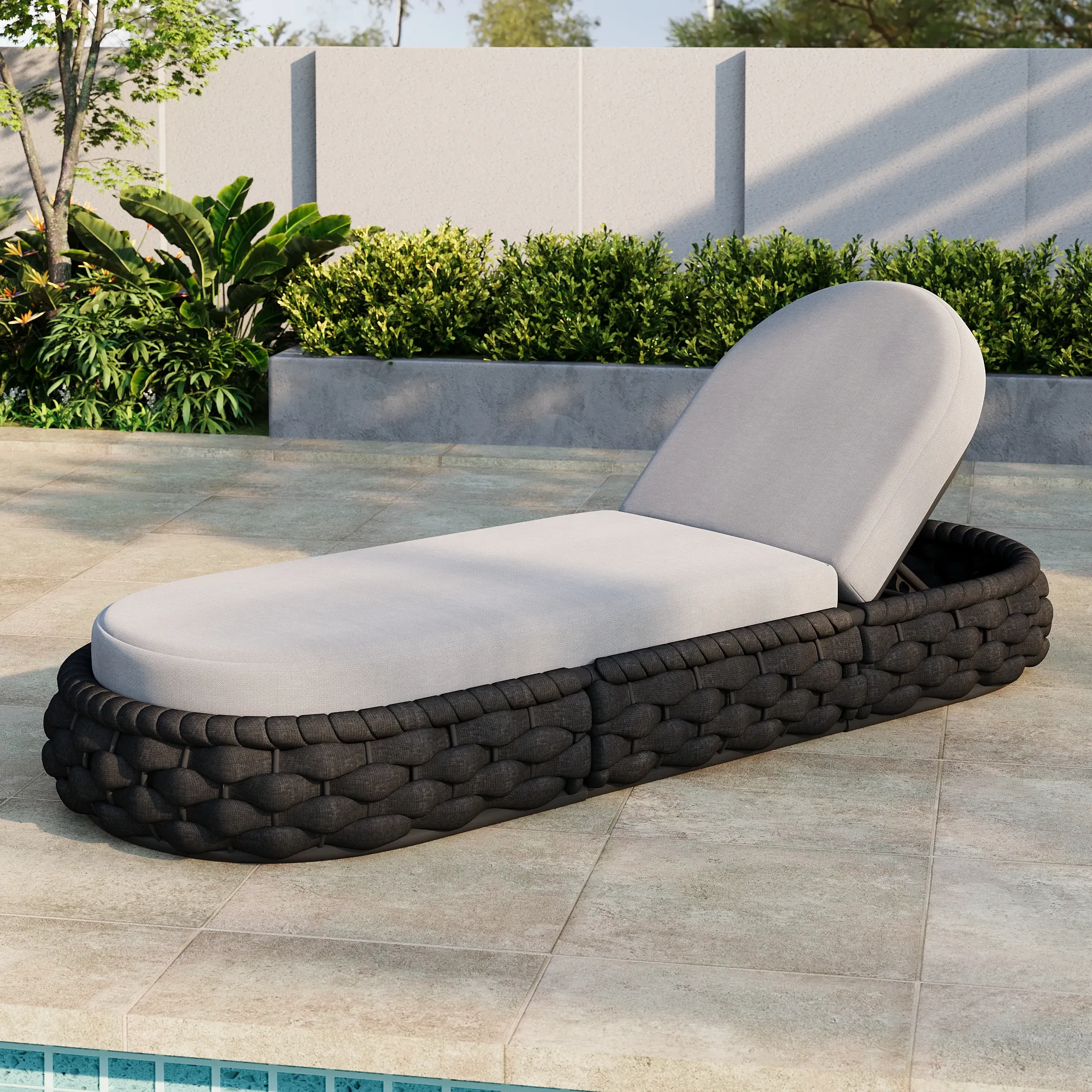 Tatta Woven Rattan Outdoor Lounger with Cushion - Dark Gray