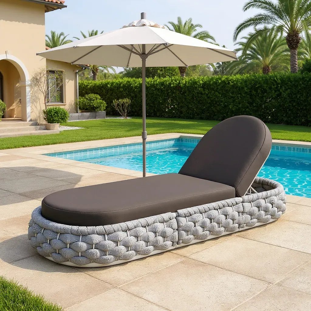 Tatta Woven Rattan Outdoor Lounger with Cushion - Gray image