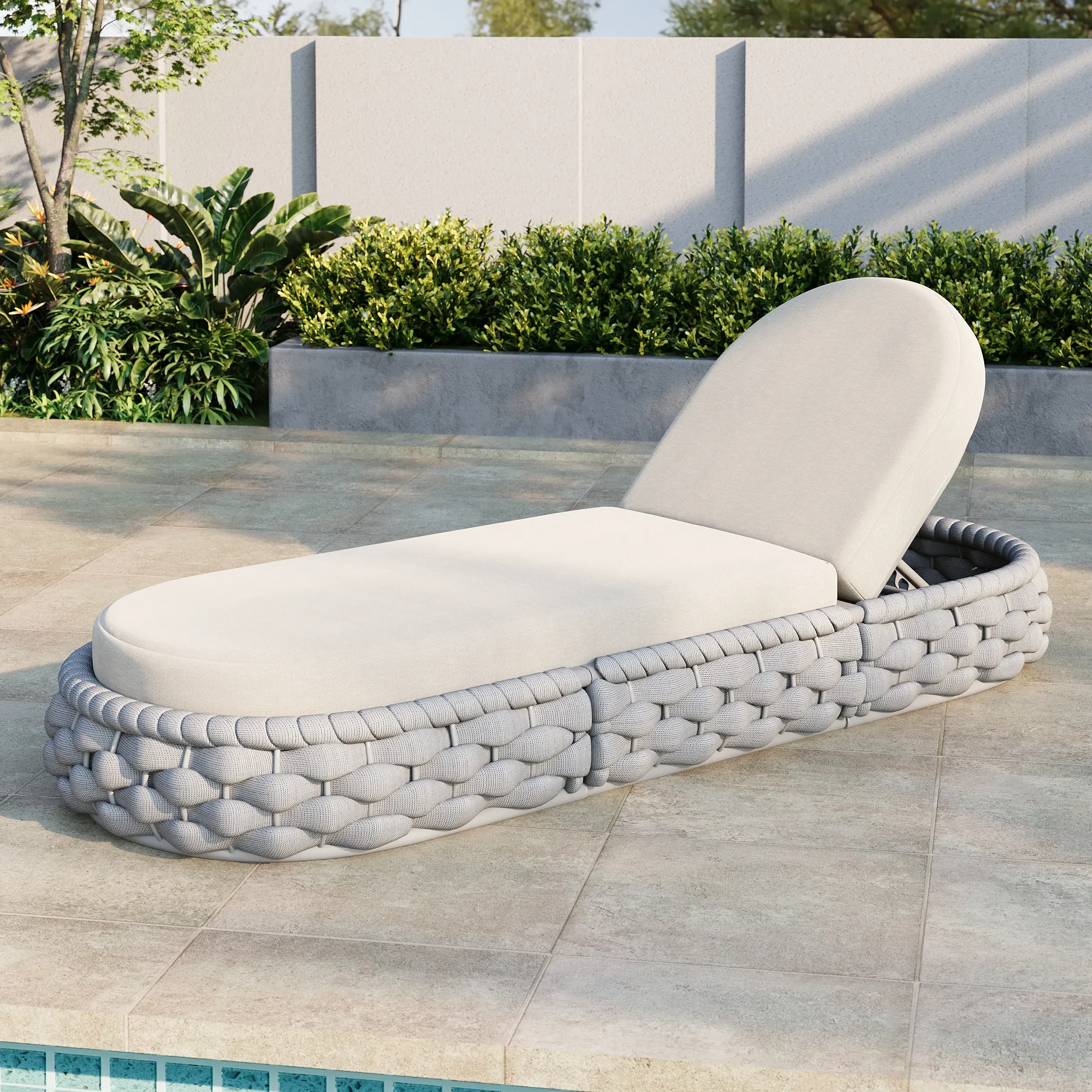 Tatta Woven Rattan Outdoor Lounger with Cushion - Light Gray