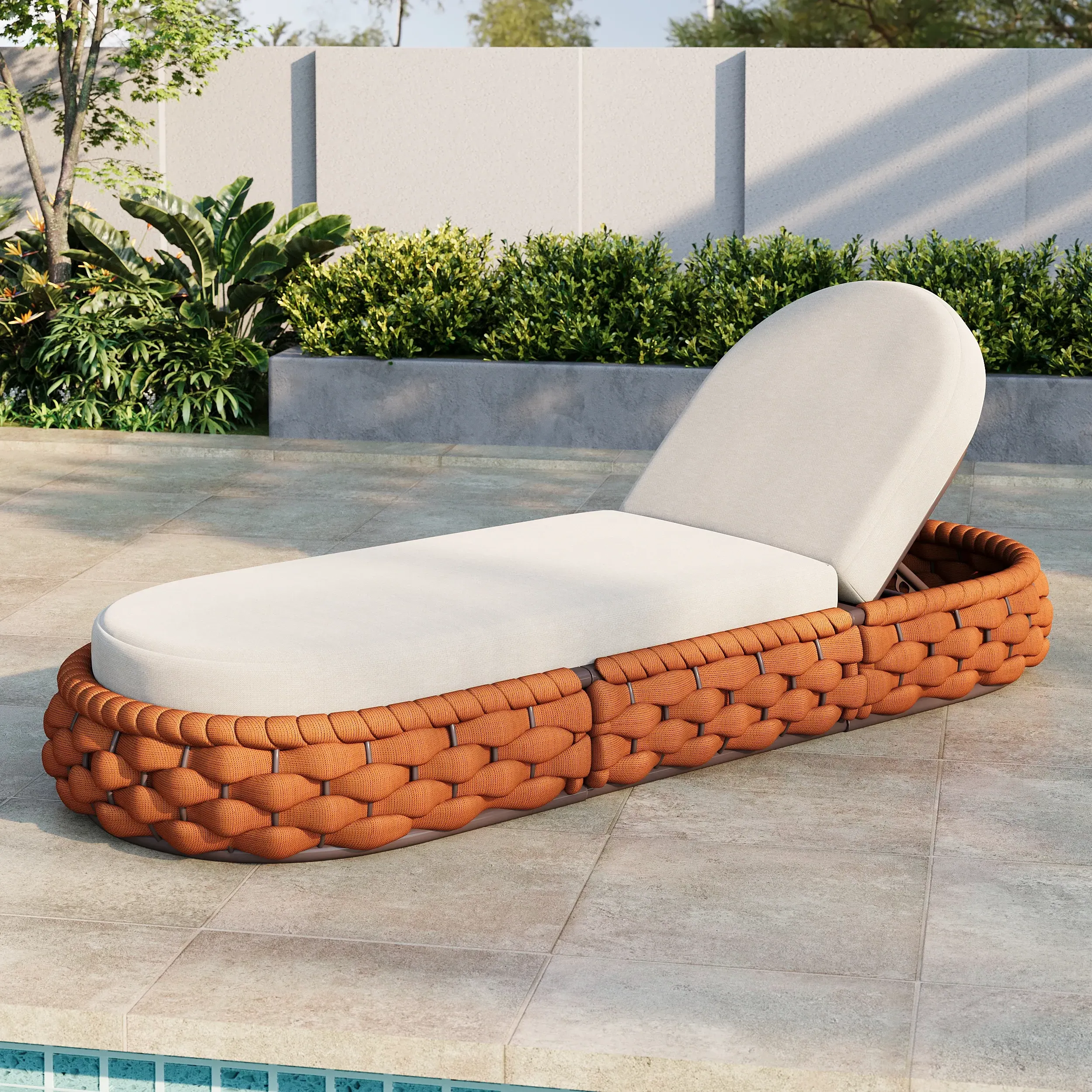Tatta Woven Rattan Outdoor Lounger with Cushion - Orange