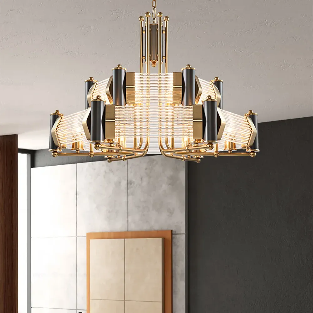 Tiered Chandelier Ceiling Light with Adjustable Height - Black, Gold image